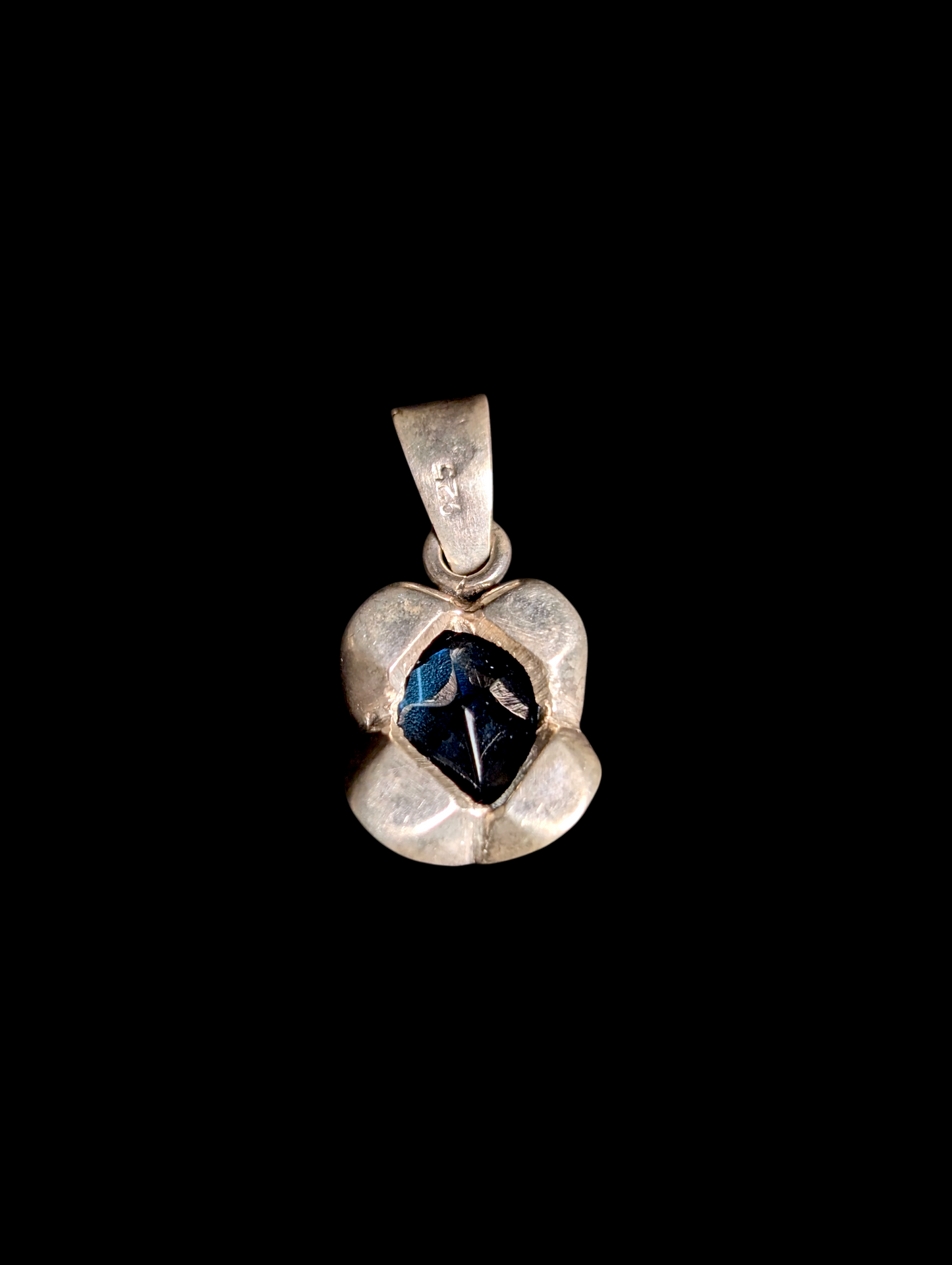 Vintage Solitaire Simulated London Blue Topaz Sterling Silver Pendant