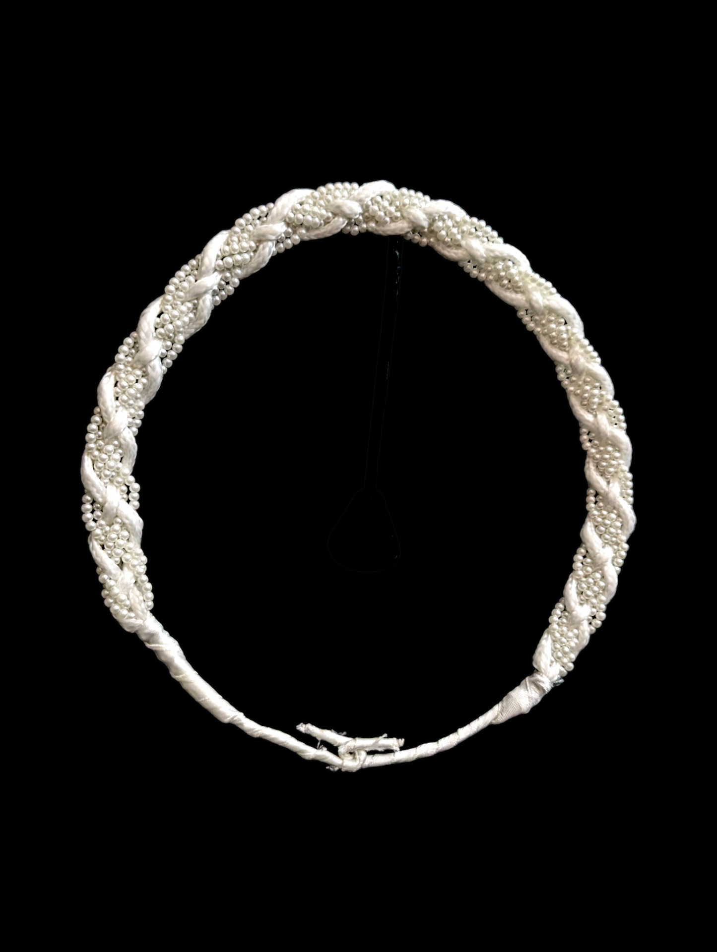 1970s White Halo Braided Pearl and Cord Headpiece Crown