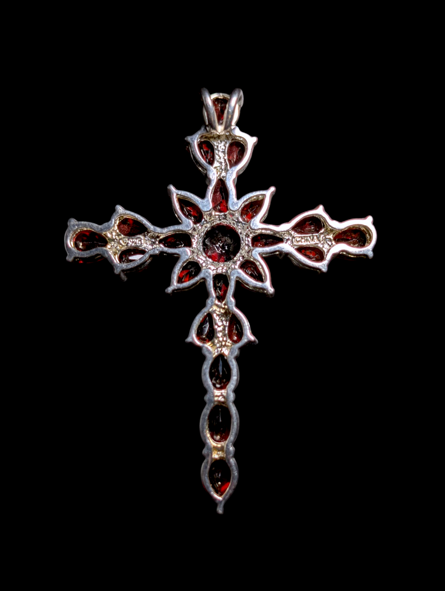 Vintage Large Cross Genuine Red Silpada Garnet Sterling Silver Pendant