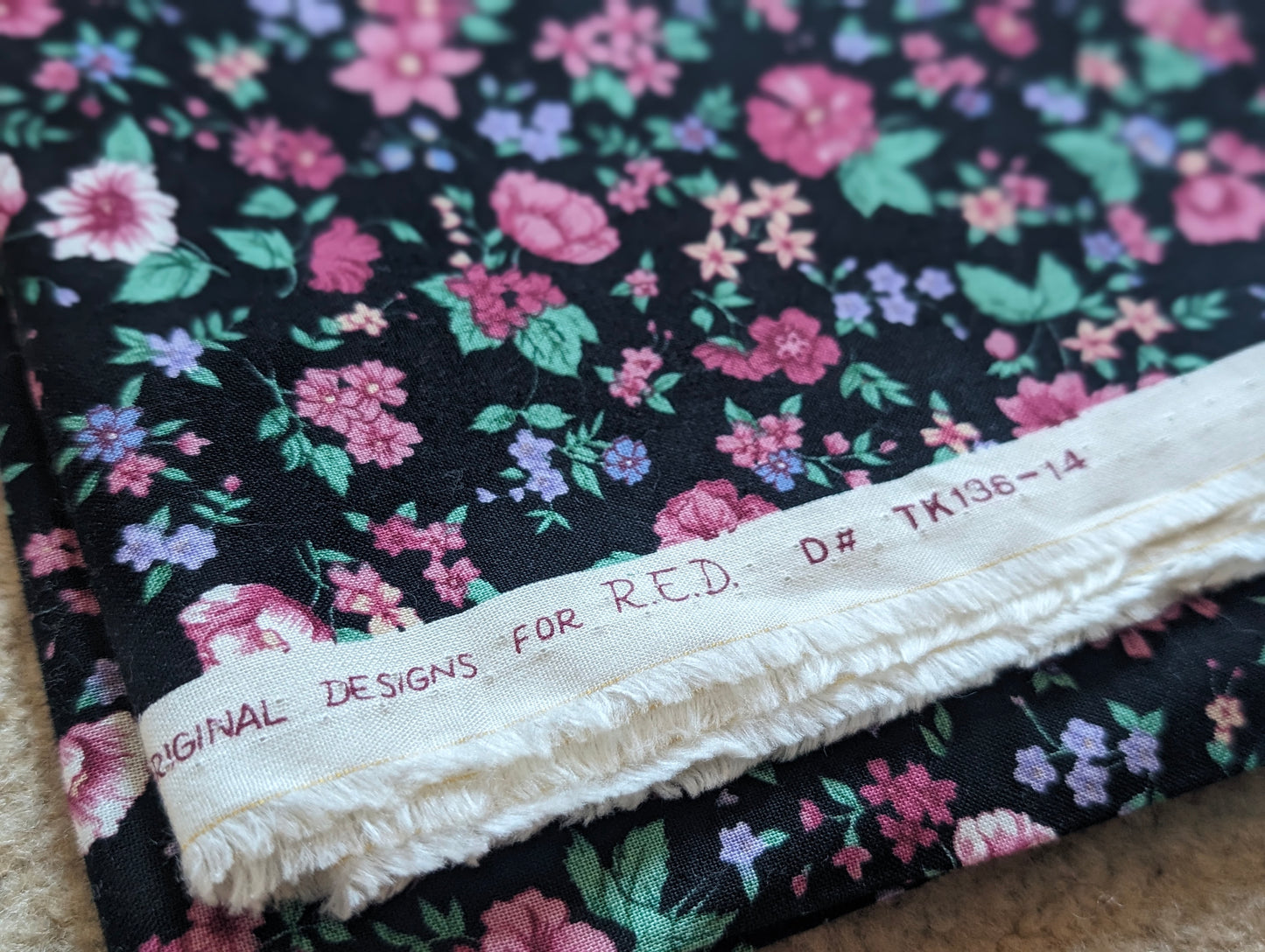 Vintage Fabric - "Independence" Cotton Tropical Flower Fabric By R.E.D.