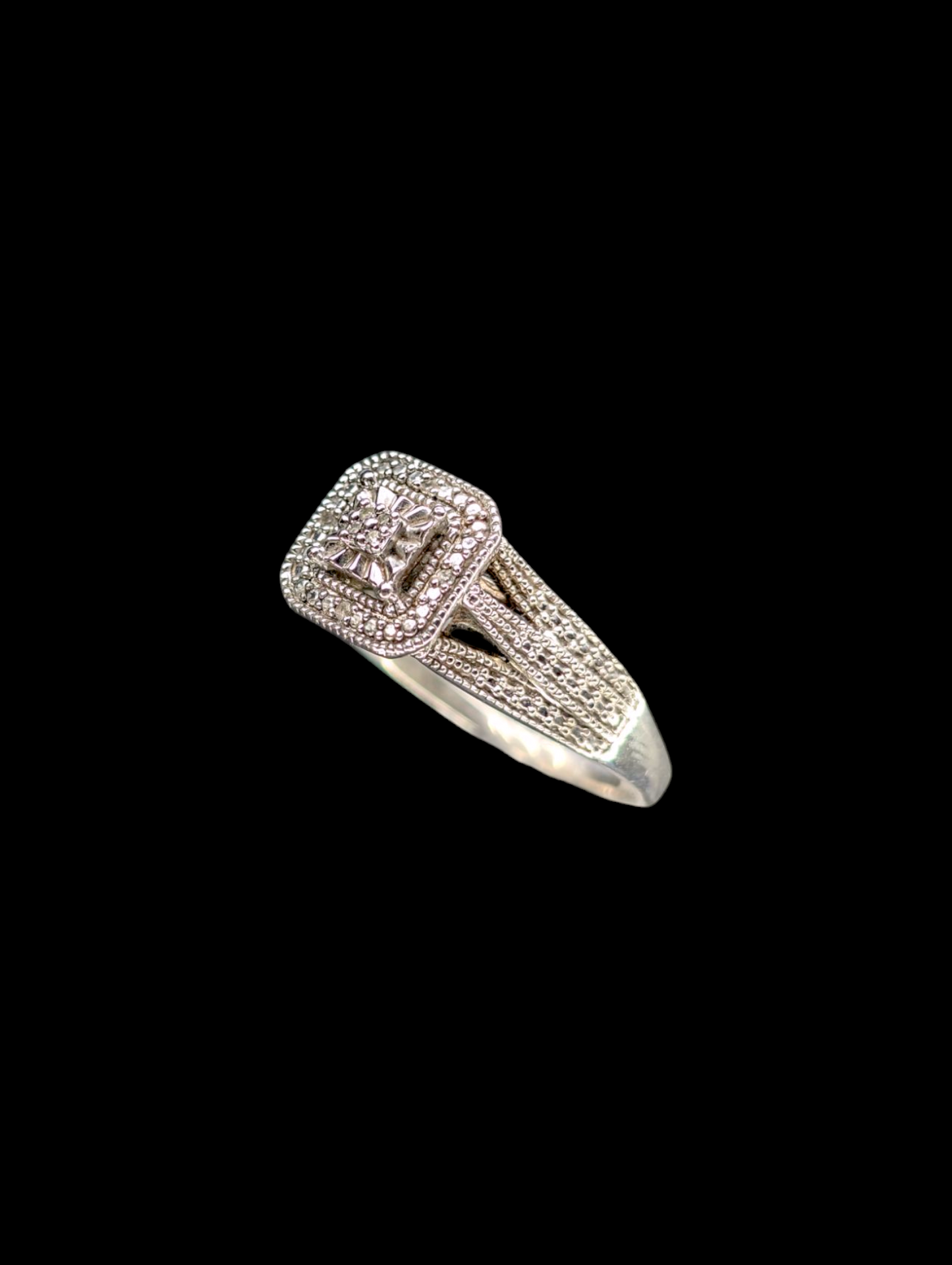 Vintage Square Top Cluster Earth Mined Genuine Diamond Uncut Sterling Silver Ring