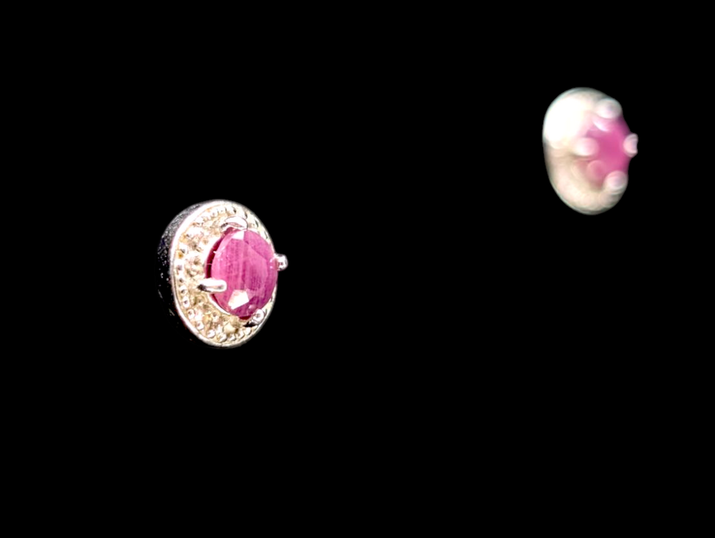 Vintage Inspired Dainty Earth Mined Genuine Ruby Sterling Silver Halo Stud Earrings