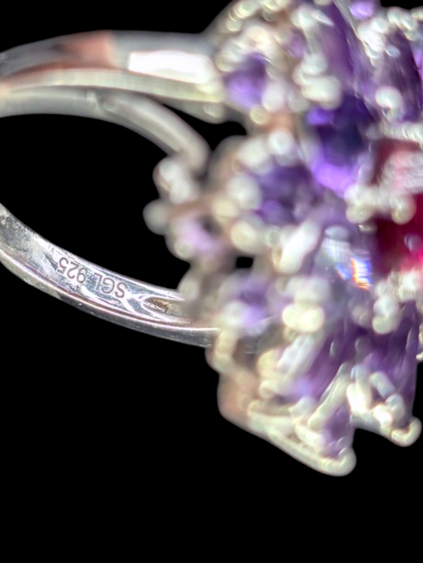 Vintage Flower Genuine Grape Amethyst and Rhodolite Garnet Sterling Silver Ring