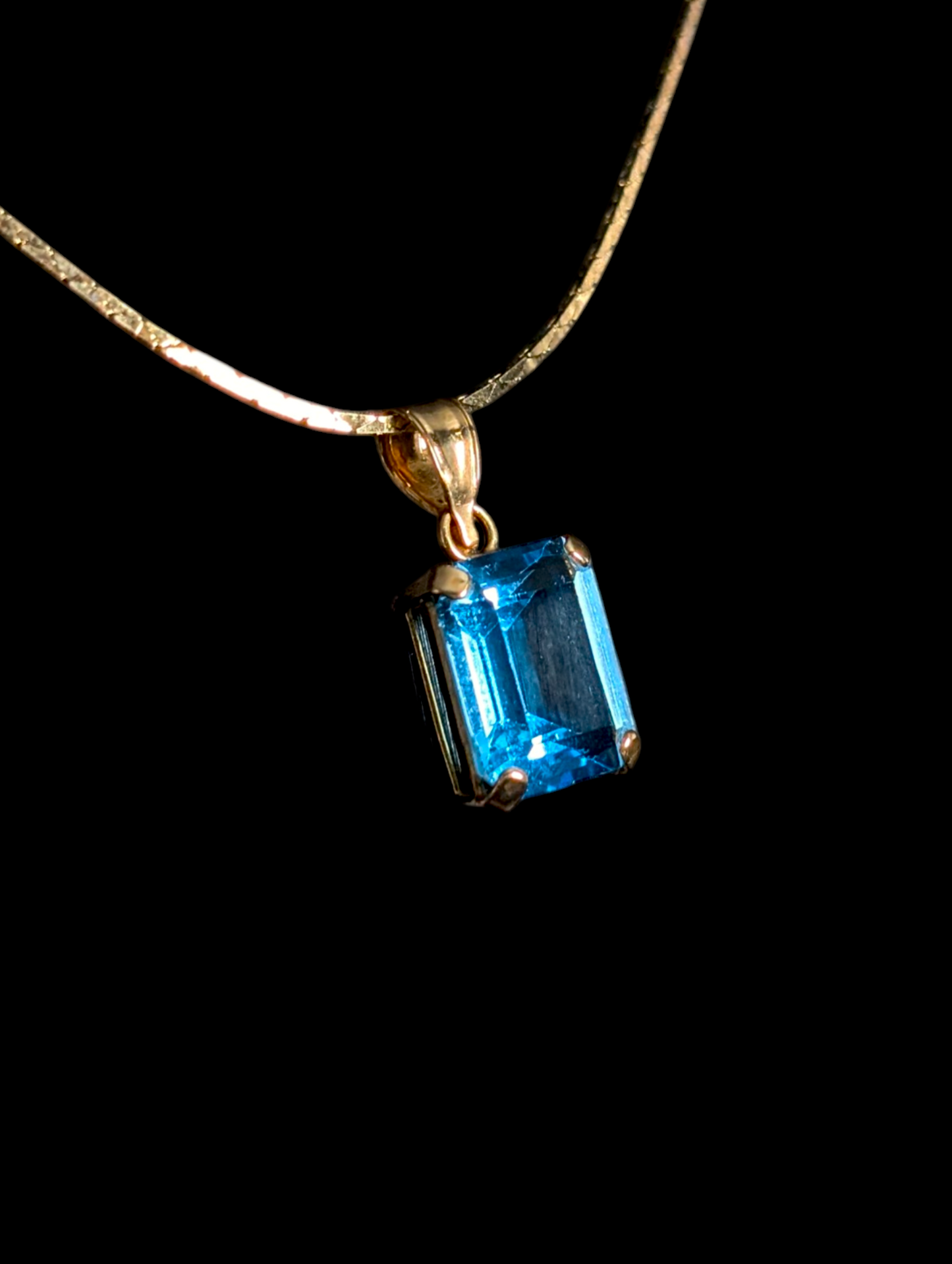 Vintage Imperial Gold Co. Emerald Cut Genuine Swiss Blue Topaz 14k Solid Yellow Gold Pendant