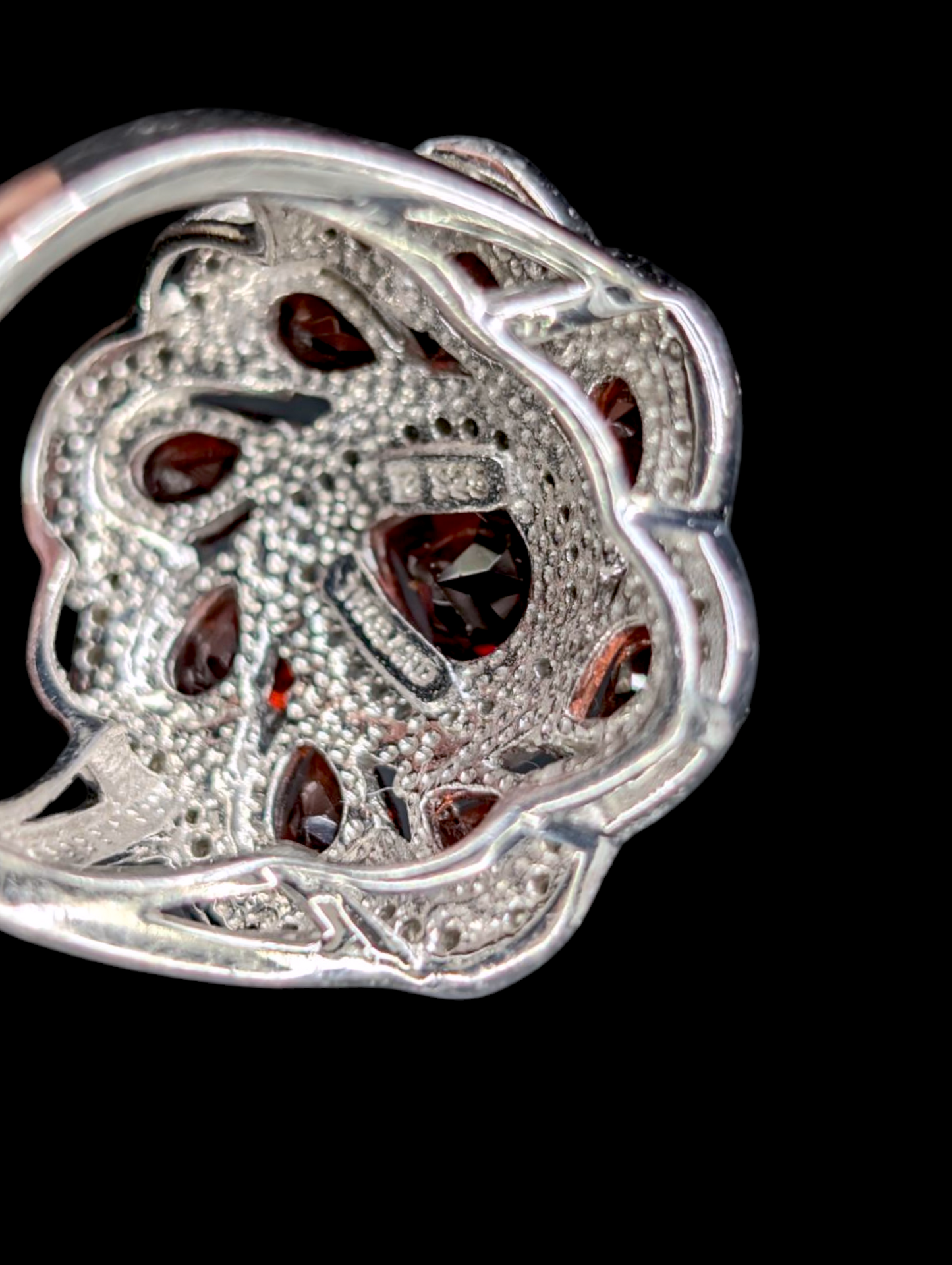 Vintage 4 Carat Genuine Garnet And White Sapphire Cluster Sterling Silver Ring