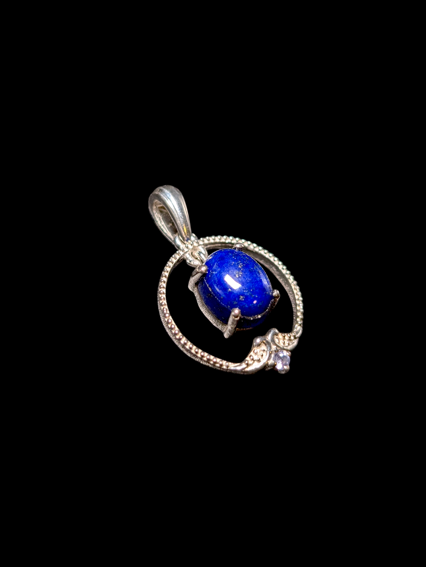 Vintage Genuine Lapis and Tanzanite Sterling Silver Hanging Pendant