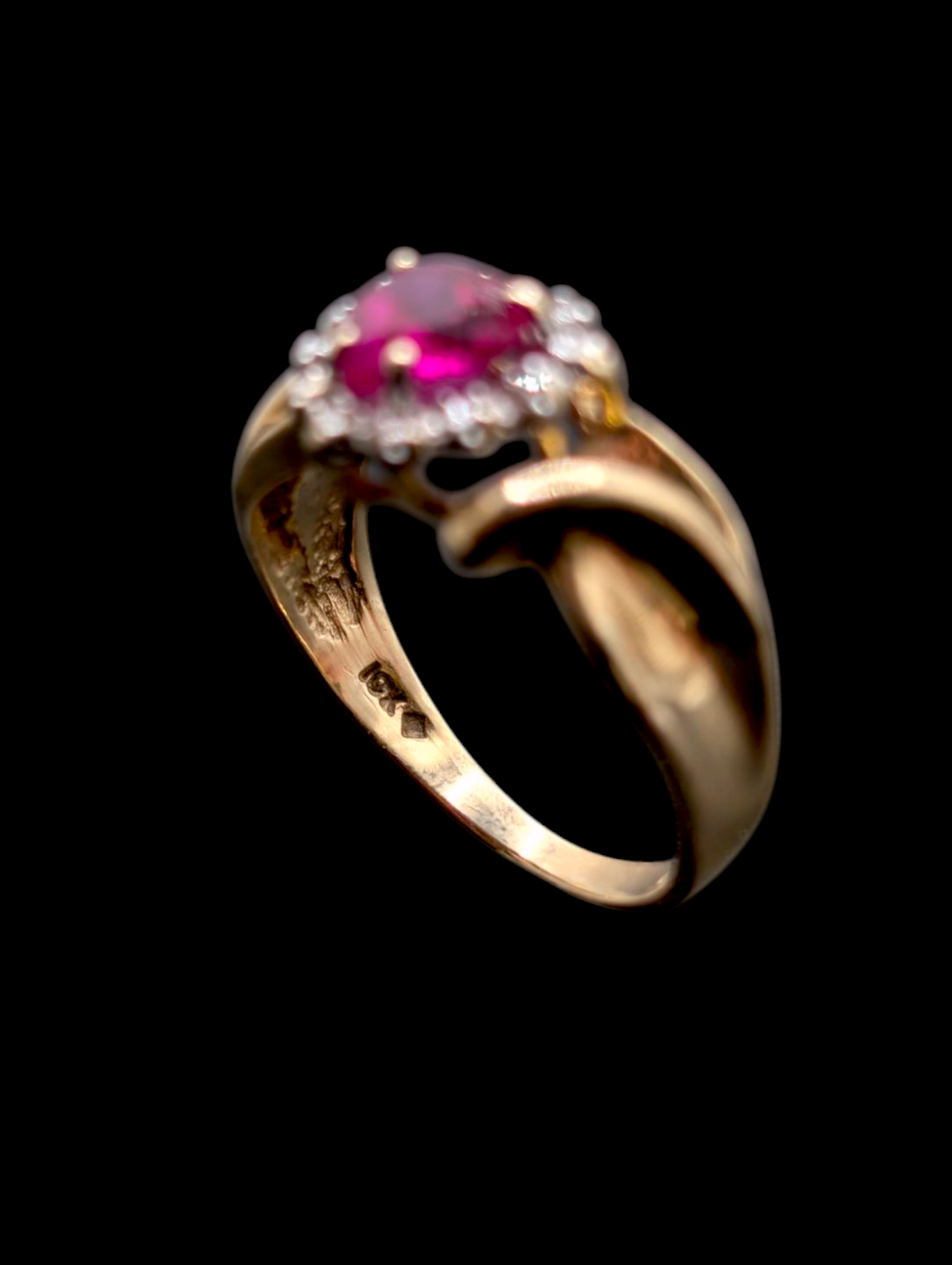 Vintage 10k Solid Yellow Gold Genuine Ruby Heart Cut Solitaire with Diamond Accent Halo Ring
