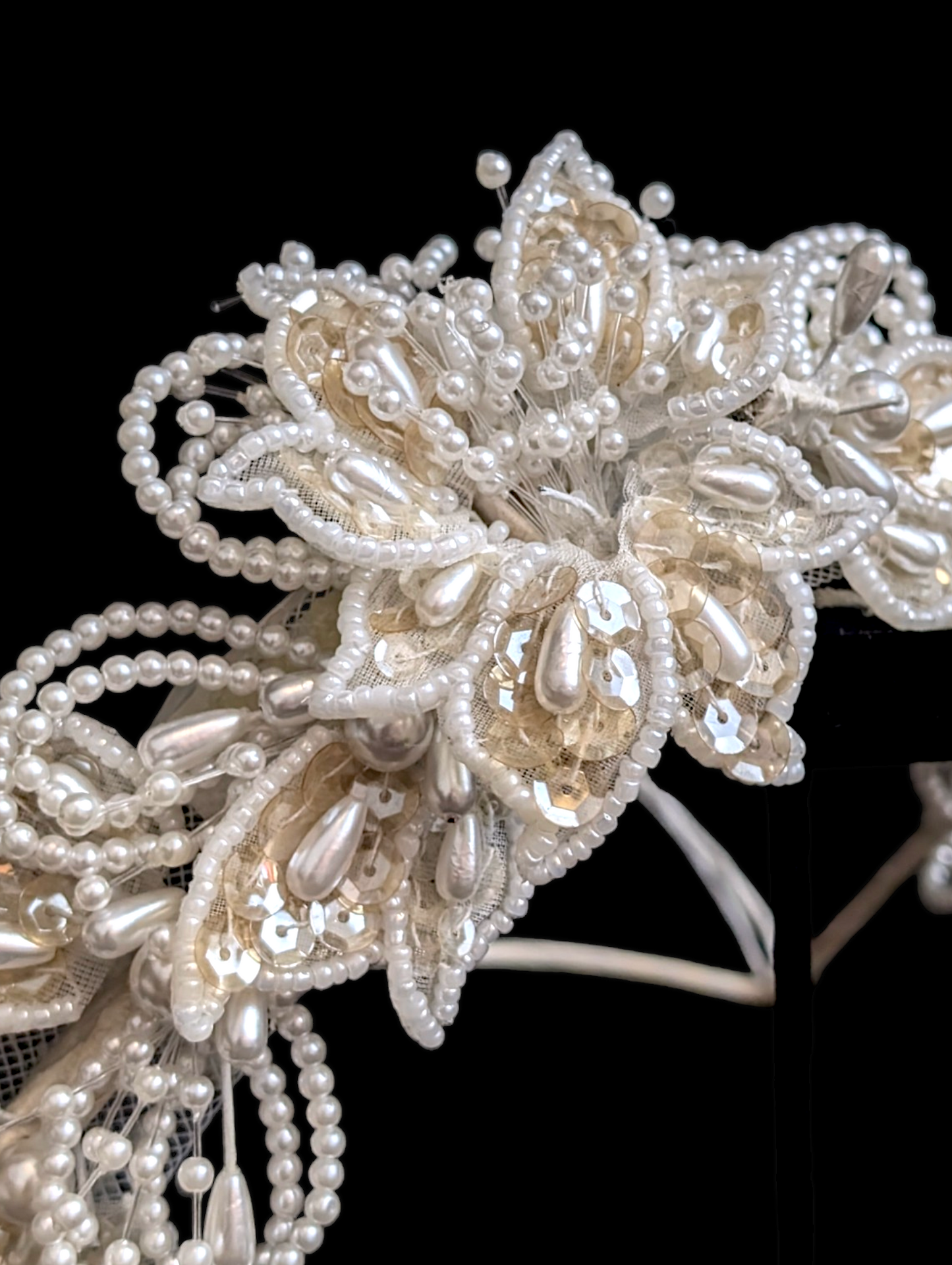 1980s Dazzling Fantasy Flower Headpiece Crown with Sequins and Pearls