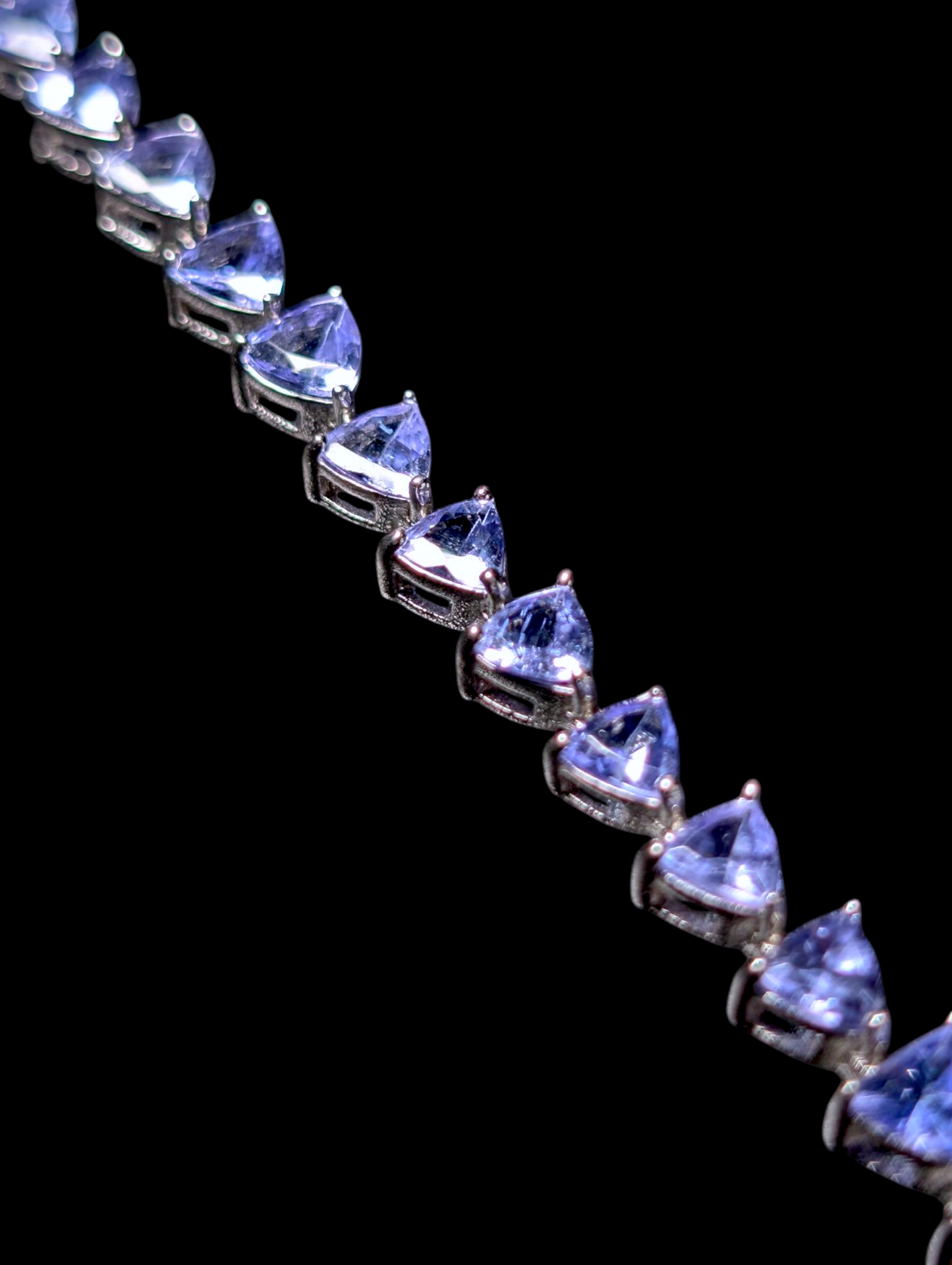 Vintage Inspired Trillion Cut Genuine Tanzanite Sterling Silver Tennis Bracelet