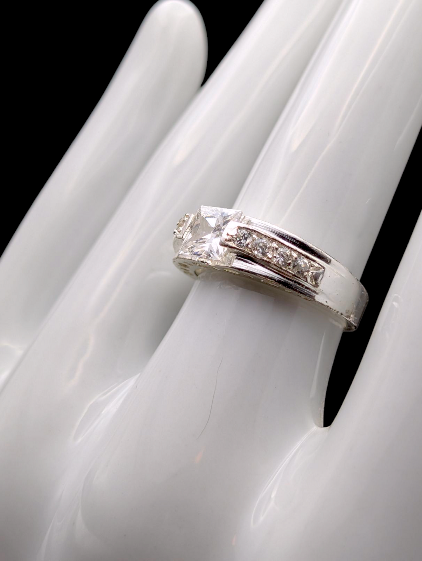 Vintage Solitaire Bezel Set Princess Cut Simulated Diamond Silver Vacation Ring
