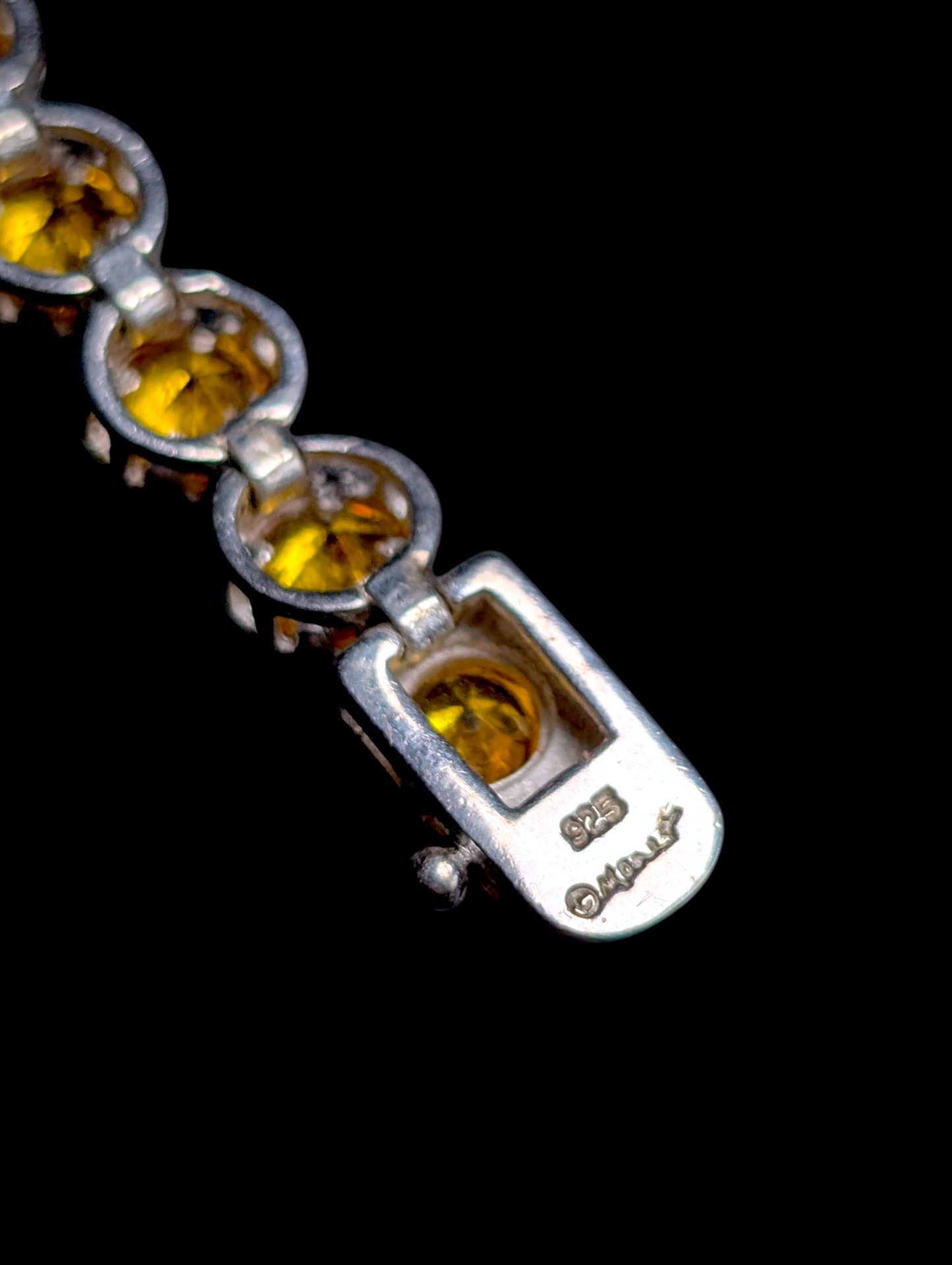 Vintage Napier Round Cut Bezel Set Simulated Canary Yellow Citrine Sterling Silver Tennis Bracelet