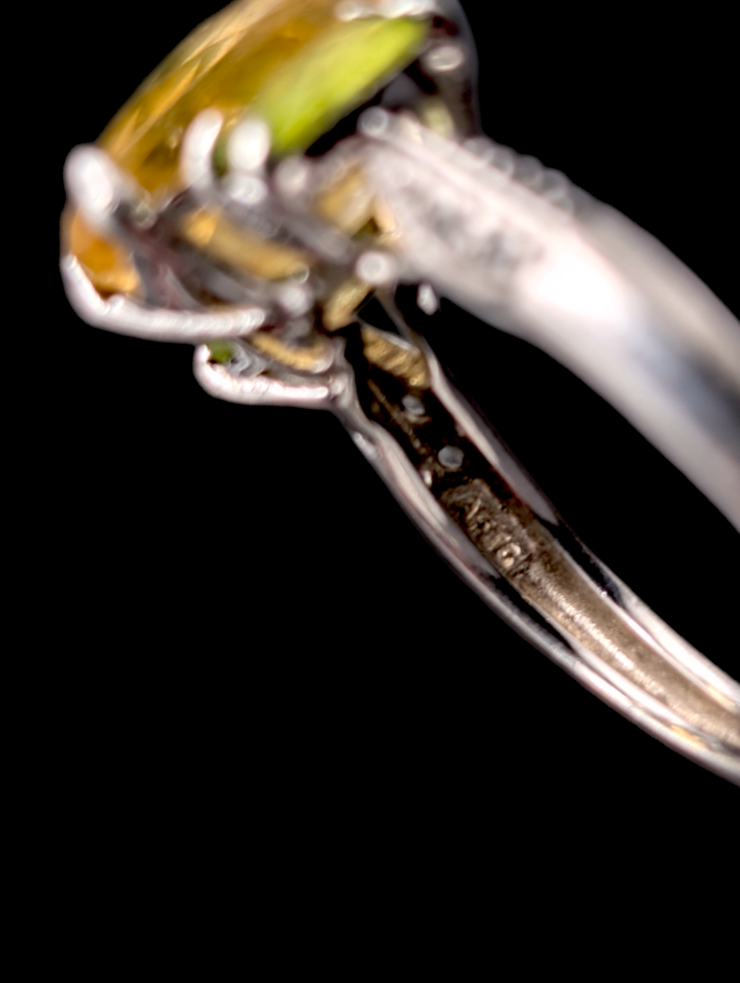 Vintage Cushion Designer Cut Genuine Citrine, Lemon Quartz and White Spinel Sterling Silver Ambras Ring