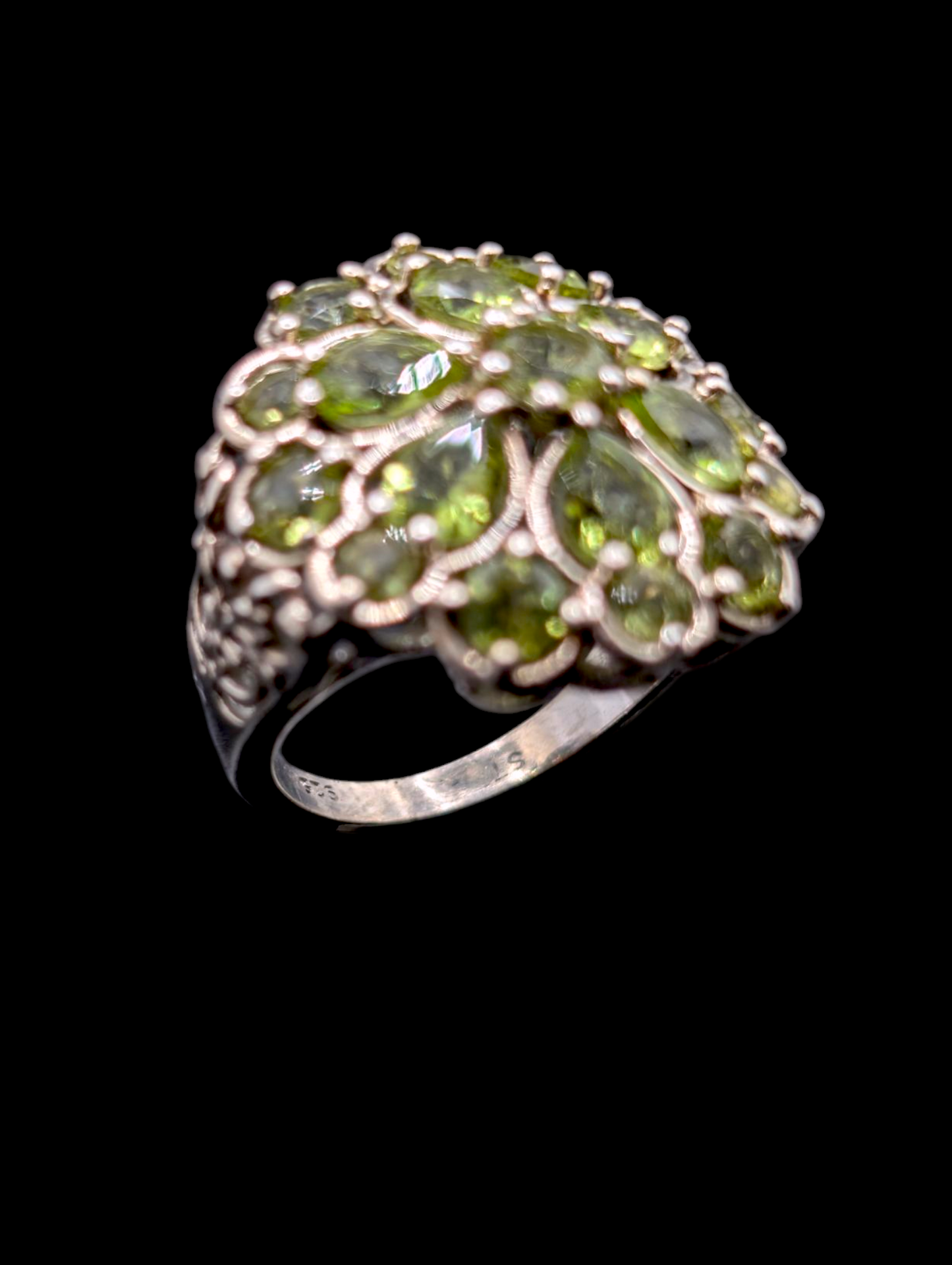 Vintage Cluster Flower Genuine Peridot Sterling Silver Ring