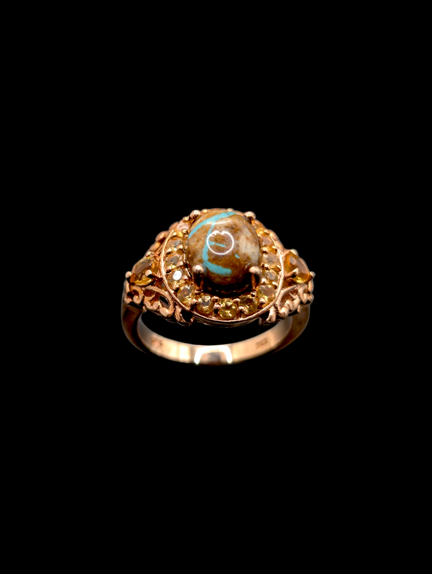Vintage Genuine Turquoise and Citrine Rose Gold over Sterling Silver Ring