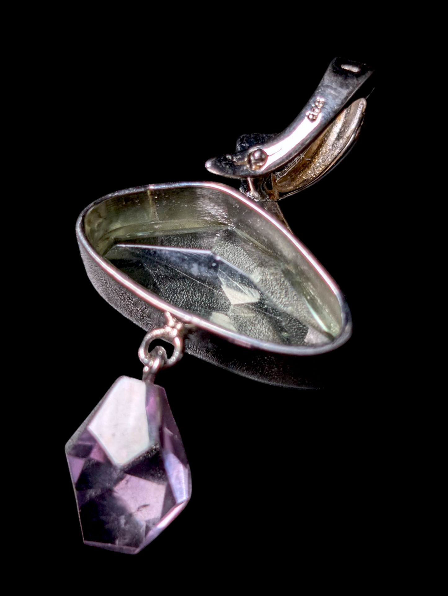 Vintage Large Genuine Green and Purple Amethyst Briolette Sterling Silver Pendant