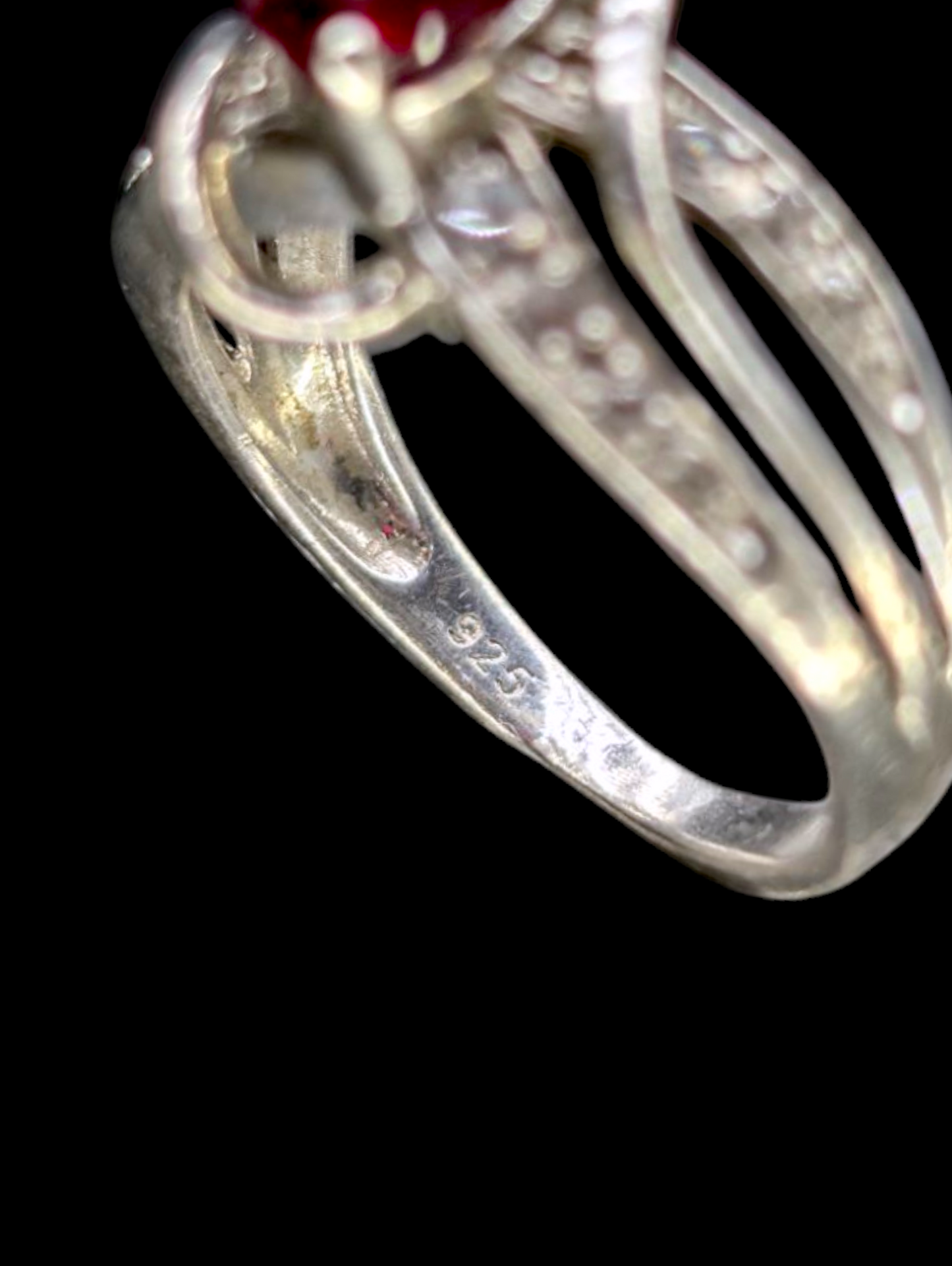 Vintage Infinity Crossover Genuine Ruby and White Sapphire Heart Sterling Silver Ring