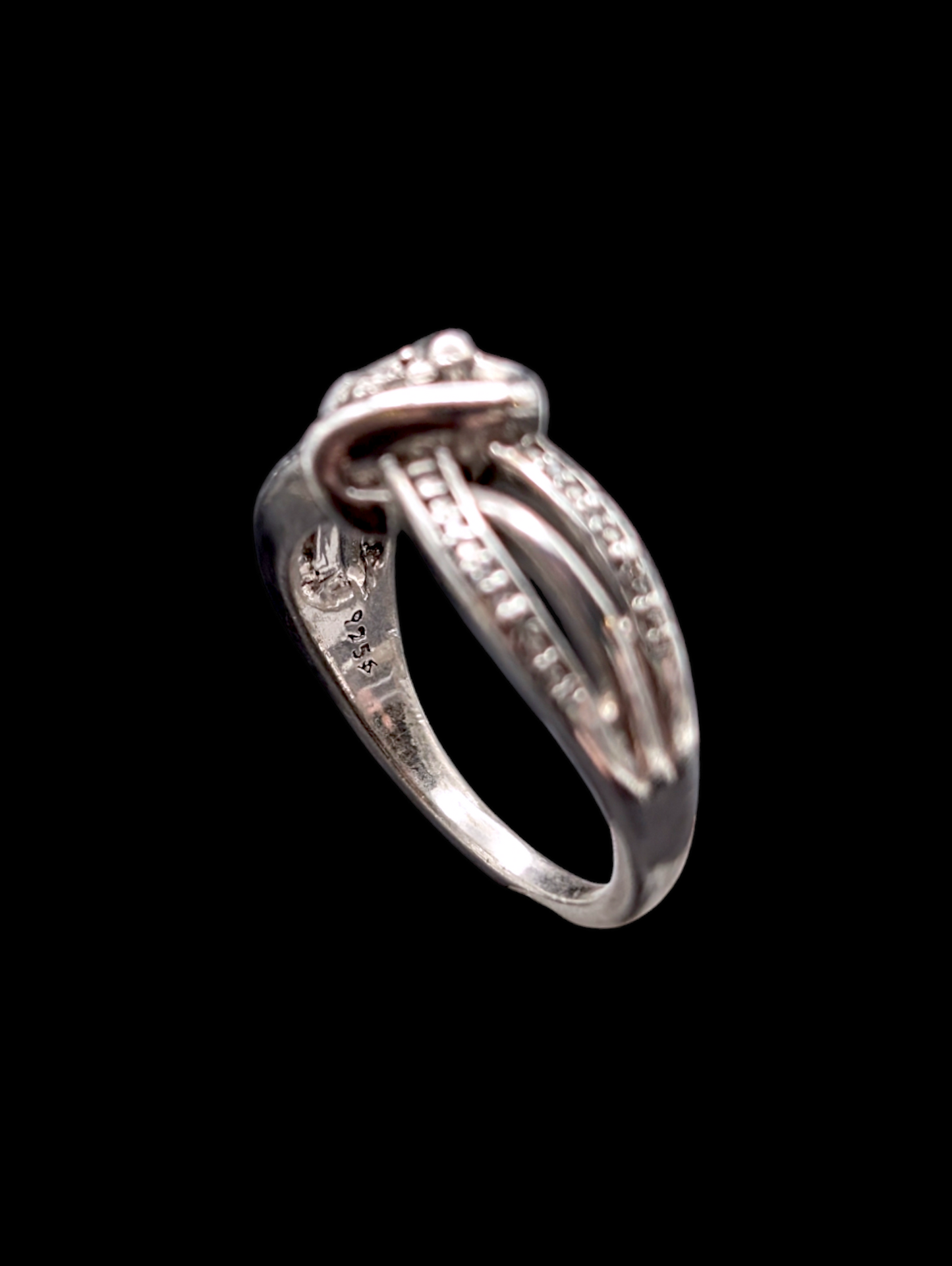 Vintage Infinity Sweetheart Genuine Diamond Heart Sterling Silver Engagement Promise Ring