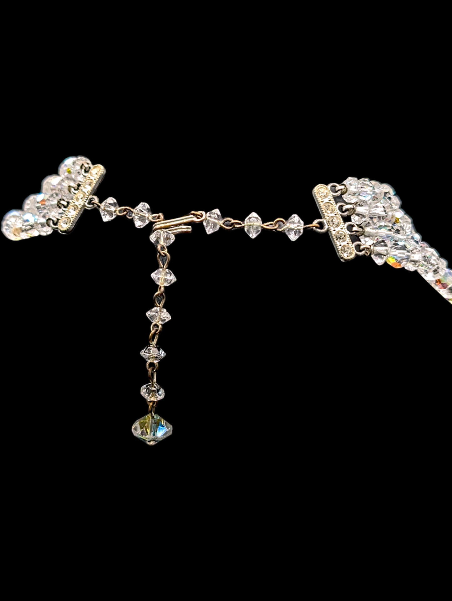 1950s 3 Piece Aurora Borealis Crystal 4 Strand Necklace, Earrings and Bracelet Set