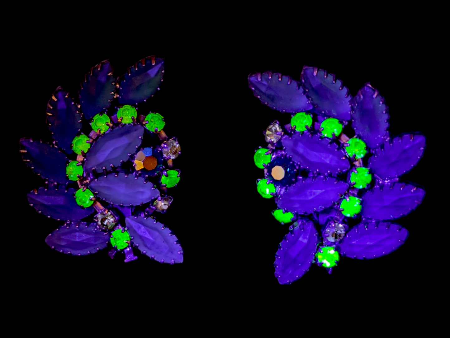 1950s Vintage Frosted Rhinestone Lime Green and Aurora Borealis Cocktail Statement Earrings