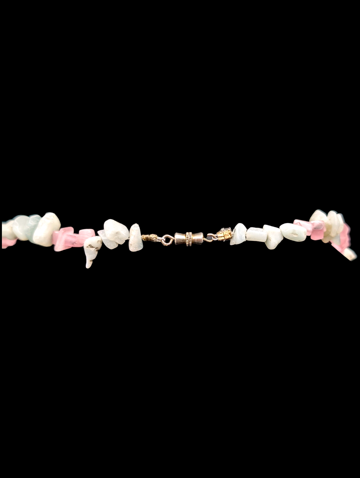 Vintage Mint, Peach, Pink and Cream Carved Semiprecious Gemstones Quartz Flower Necklace