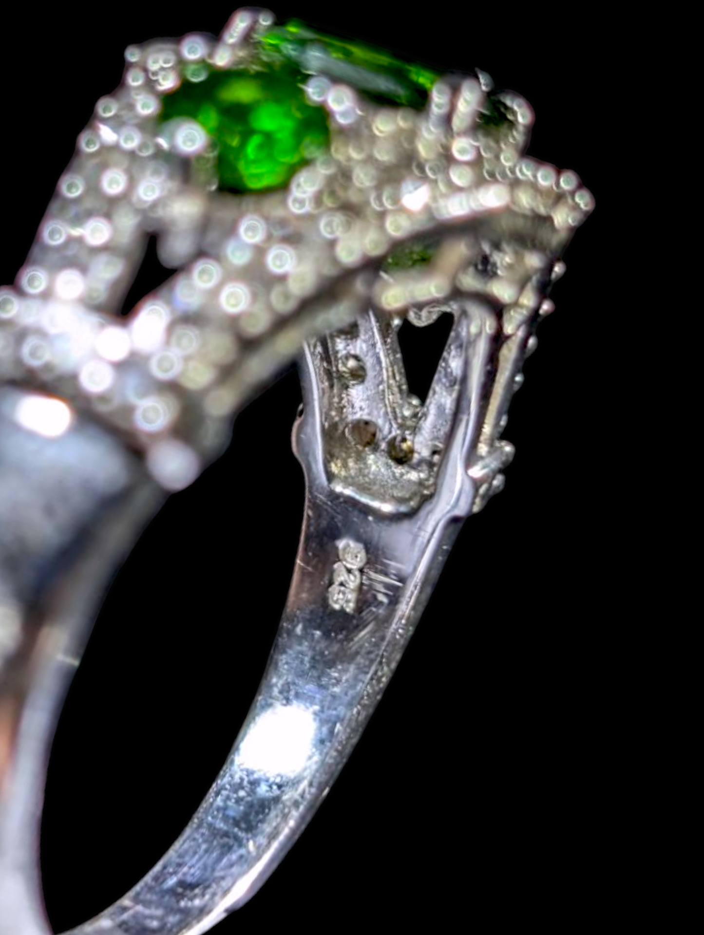 Vintage Inspired 1.25 Carat Earth Mined Genuine Chrome Diopside and Zircon Rhodium over Sterling Silver Ring