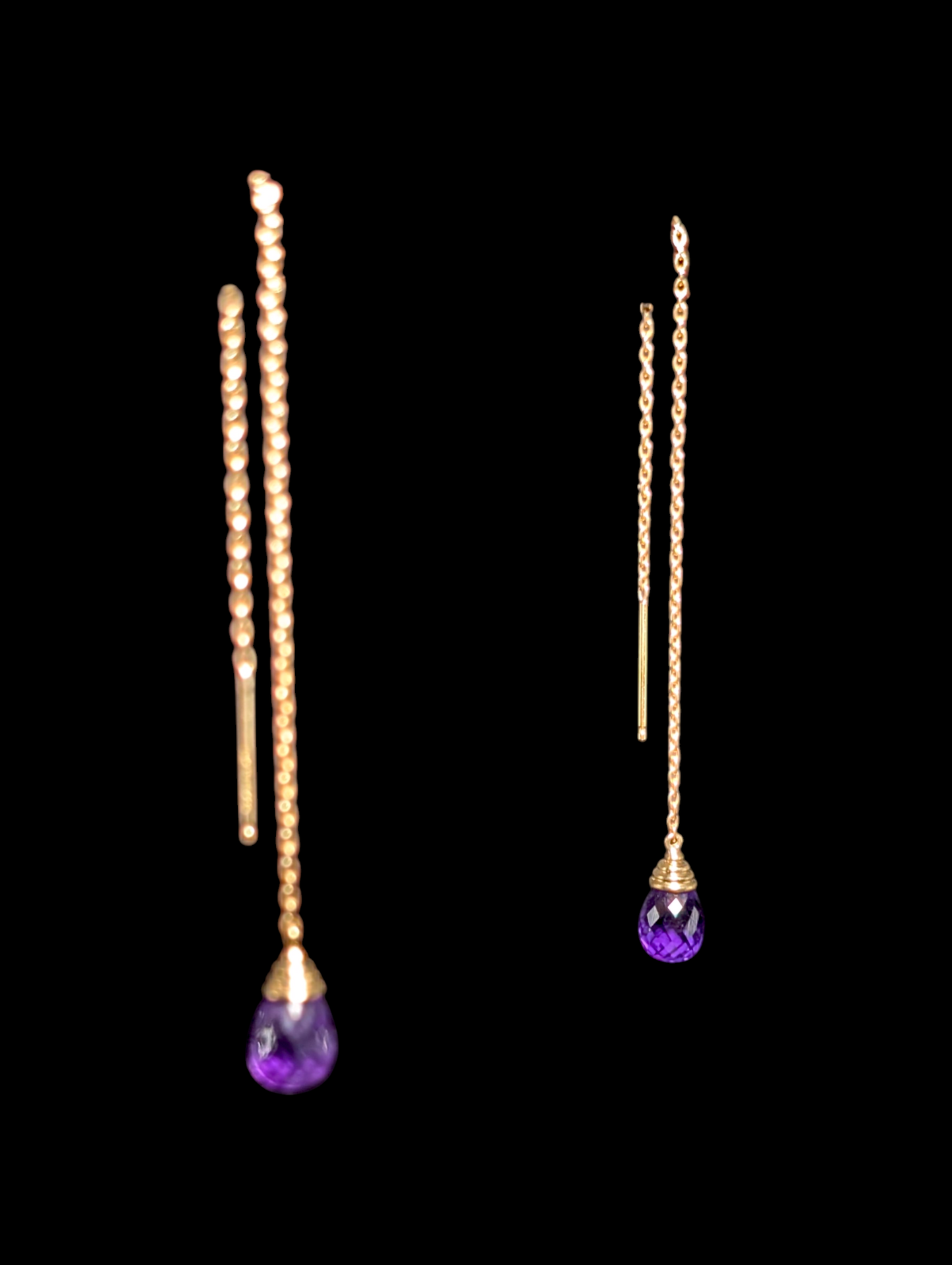 Vintage Imperial Gold Co. Threader Genuine Amethyst Briolette 14k Yellow Gold Earrings