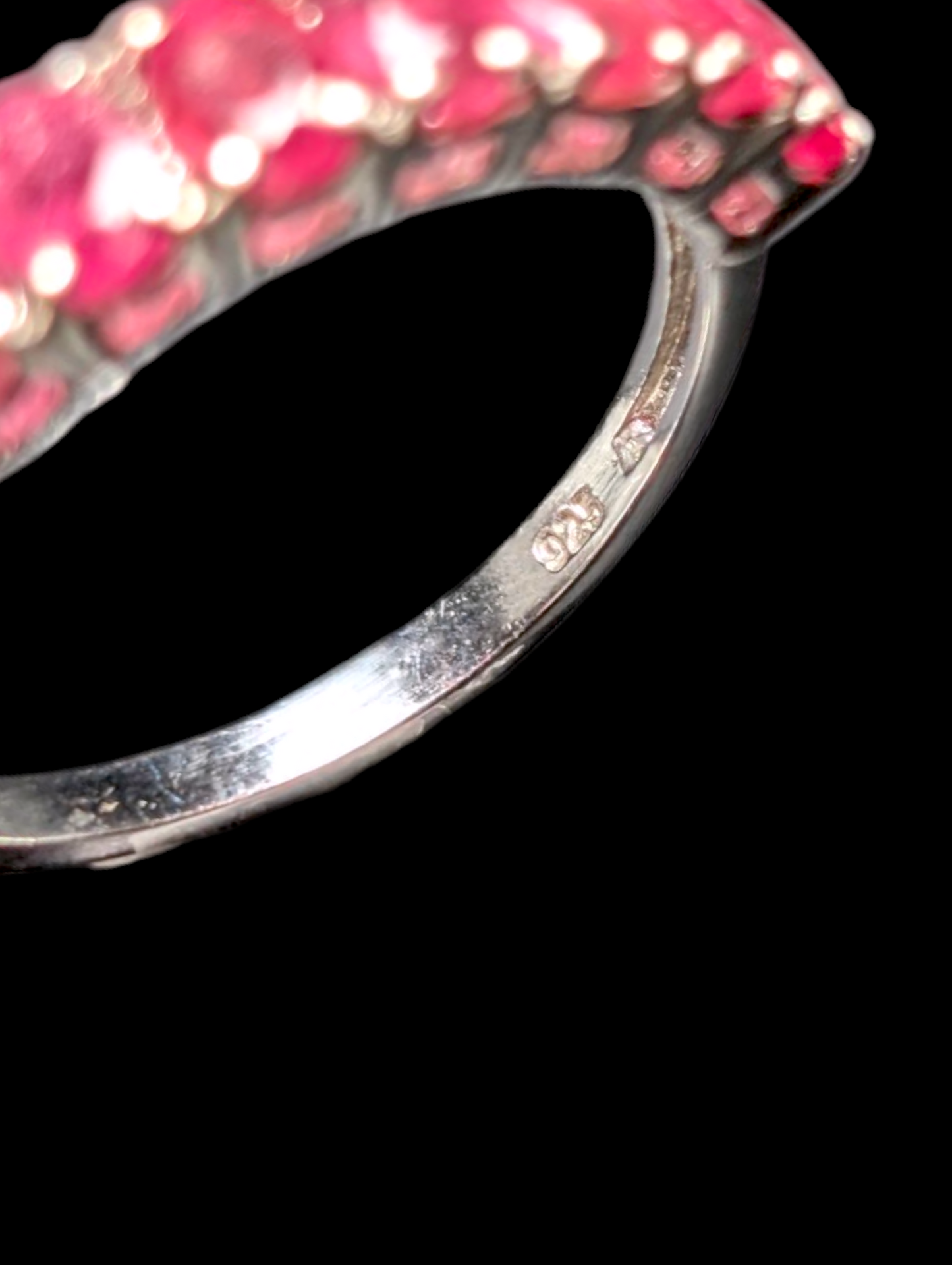 Vintage Half Eternity Oval Cut Earth Mined Genuine Ruby Sterling Silver Band Ring