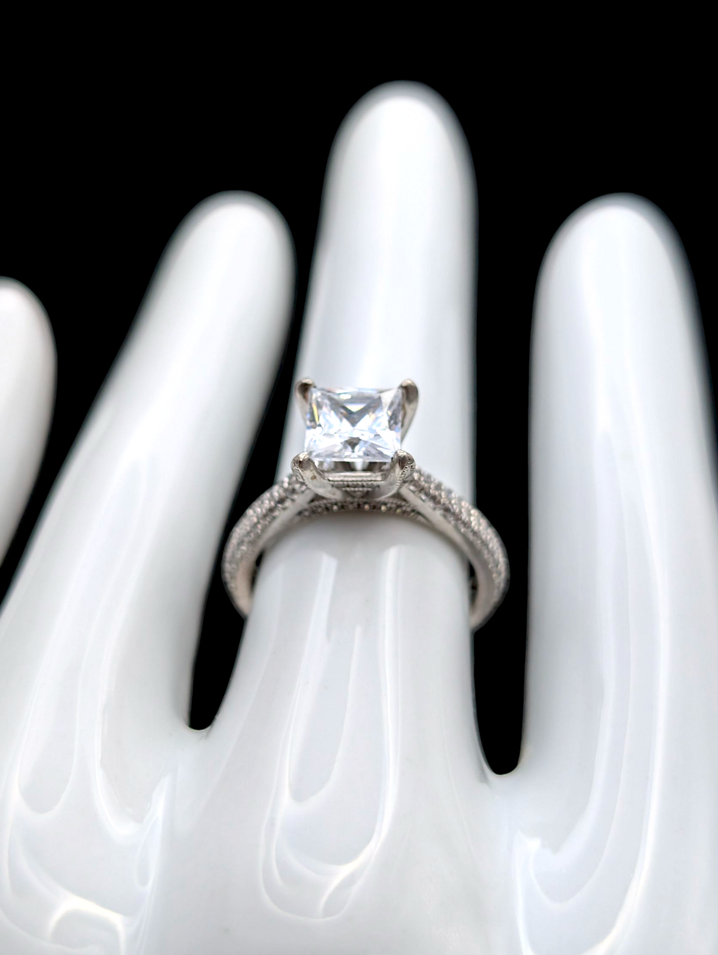 Vintage Princess Cut Solitaire Simulated Diamond Sterling Silver Vacation Ring
