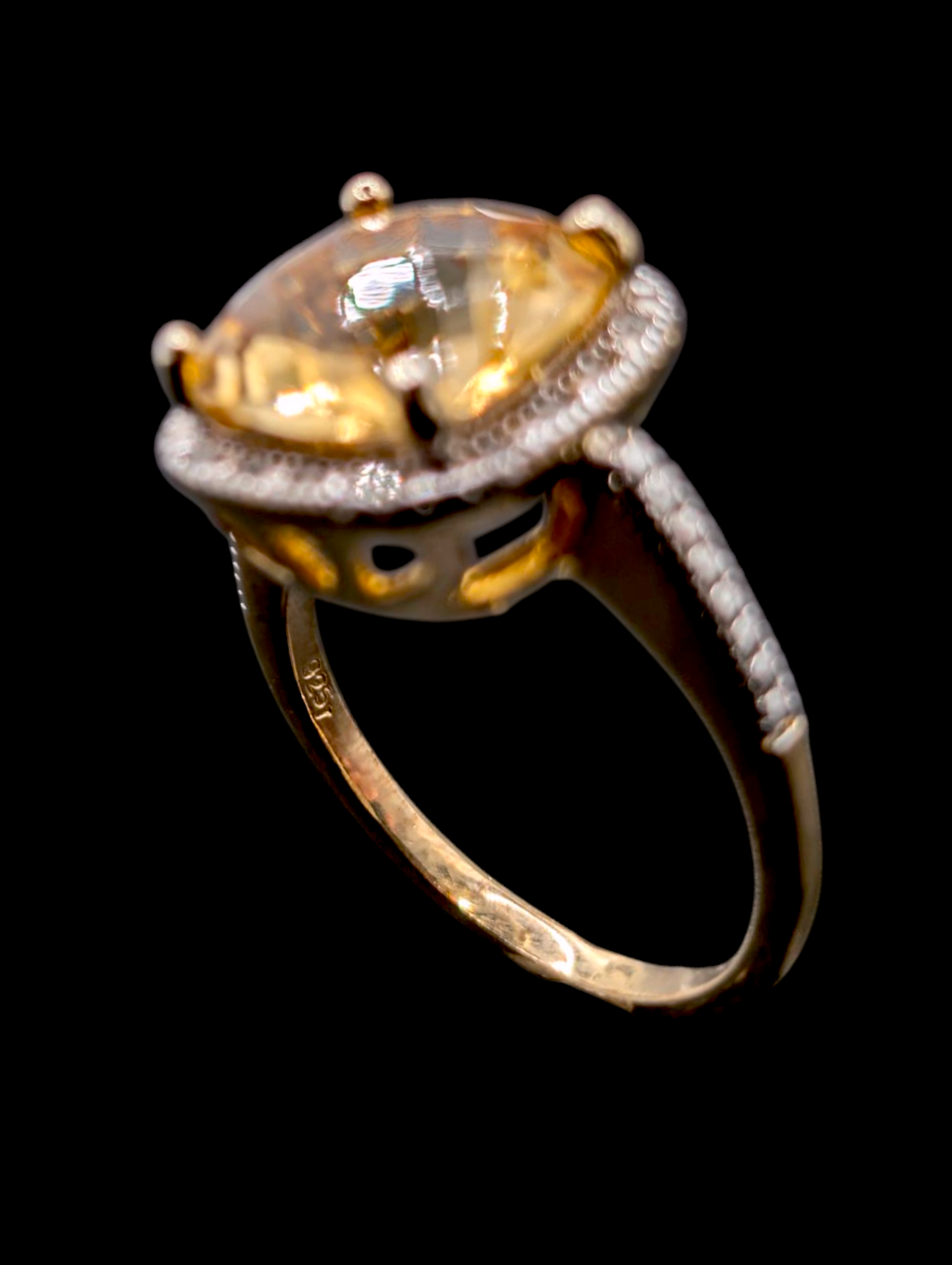 Vintage Inspired Dee Berkley Cushion Checkerboard Cut Genuine Marigold Citrine and Diamond Accent Halo 18k Gold Vermeil Ring