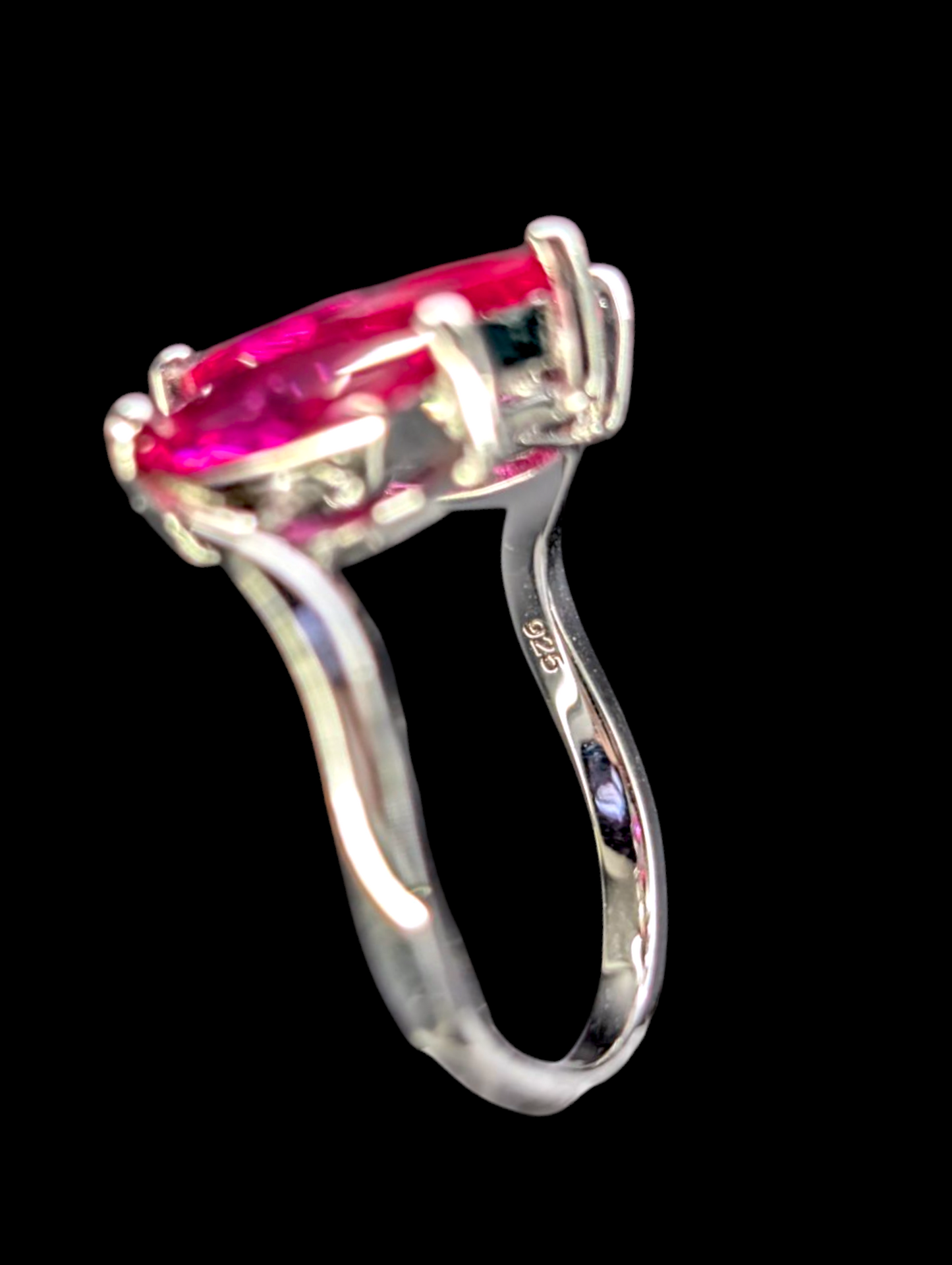Vintage 3 Stone Genuine Ruby Marquis Cut Sterling Silver Ring