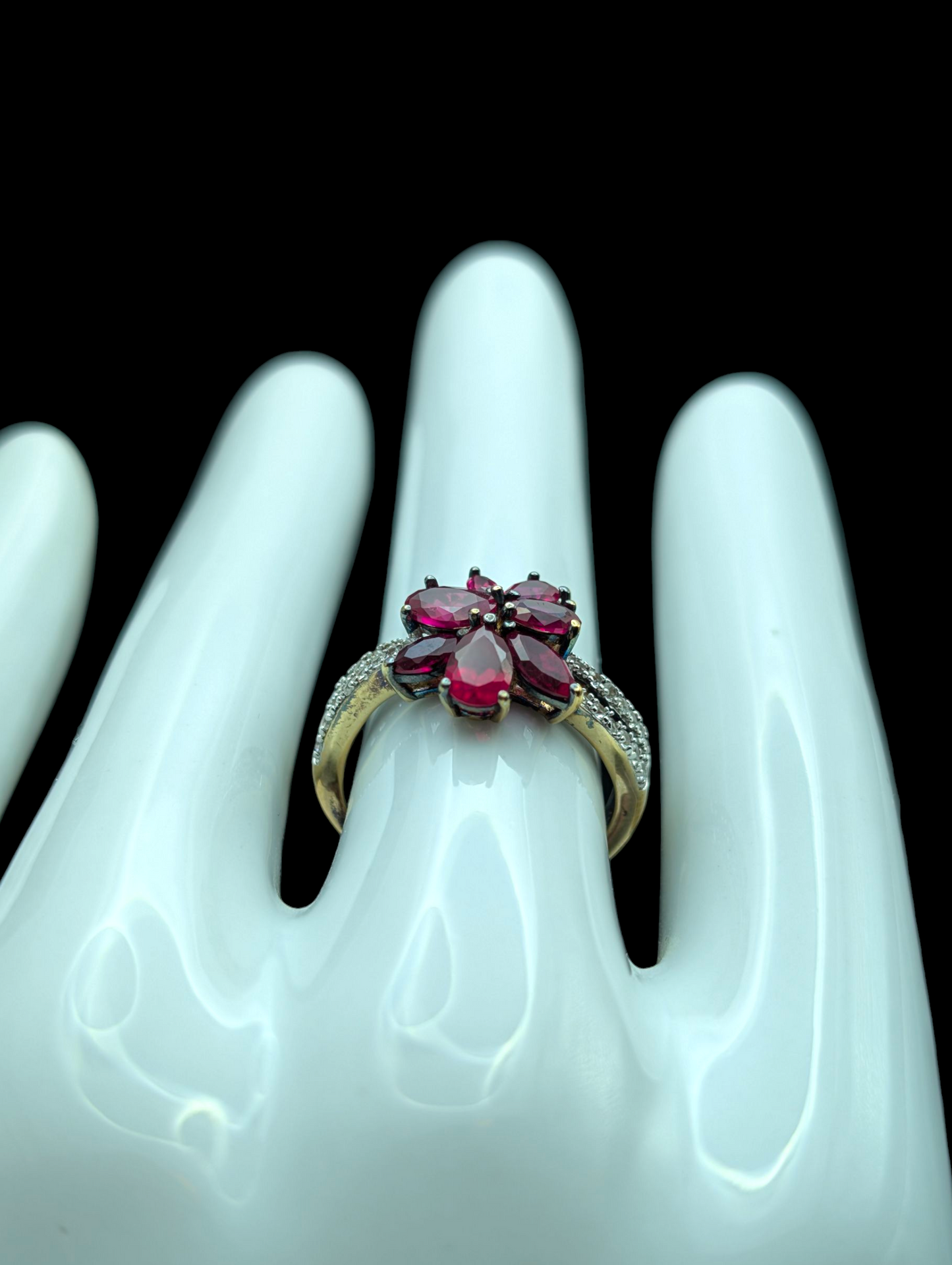 Vintage Flower Cluster Genuine Pink Ruby Sapphire and Topaz Accent 14k Gold Vermeil Ring