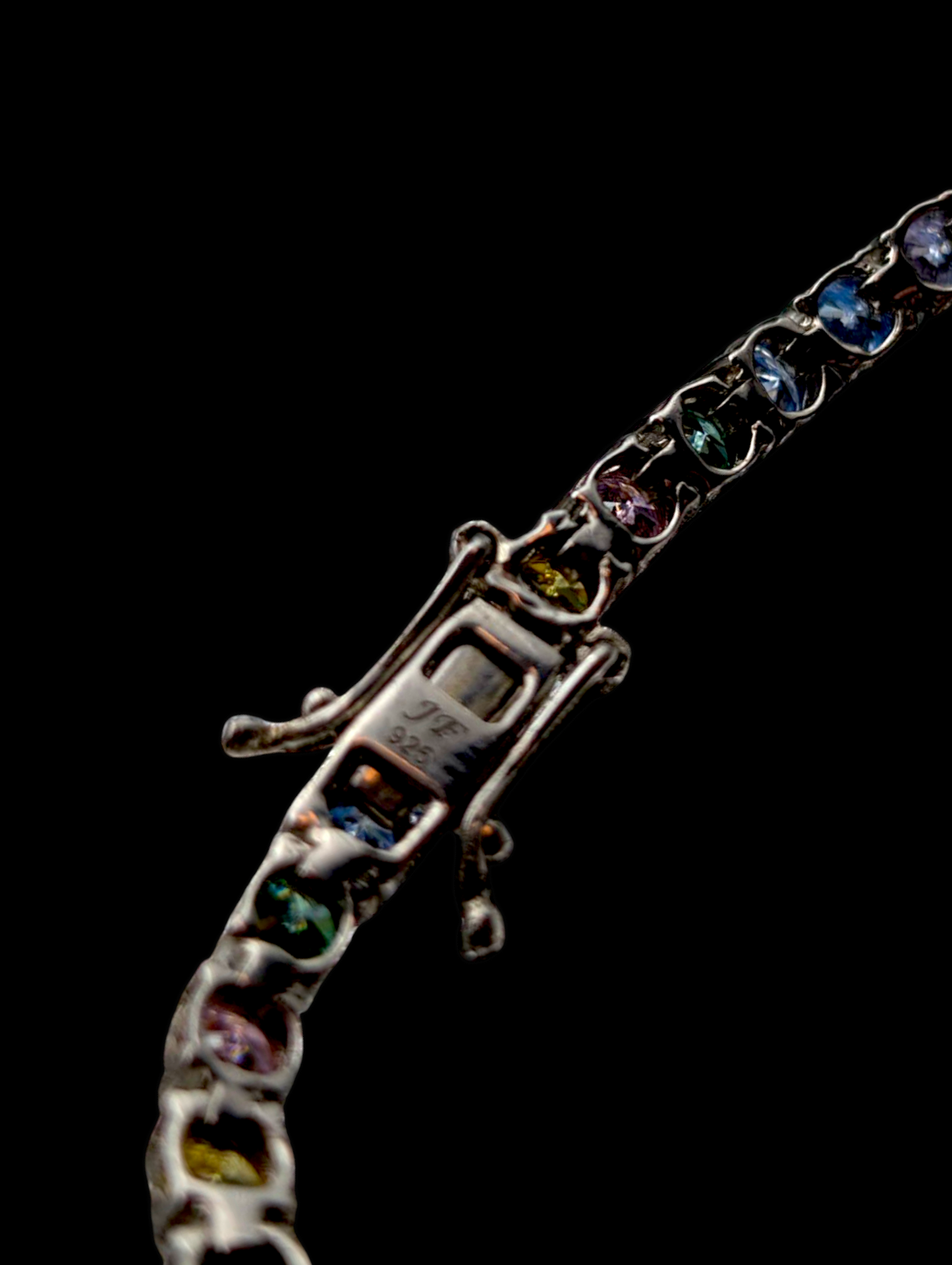 Vintage Rainbow Round Cut Simulated Multi Gemstone Sterling Silver Tennis Bracelet