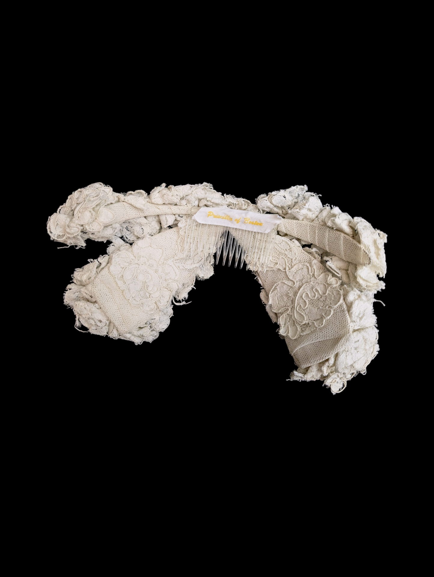 1950s - 1970s Priscilla of Boston Ruffled Lace Bow Wedding Headpiece Comb Hairclip