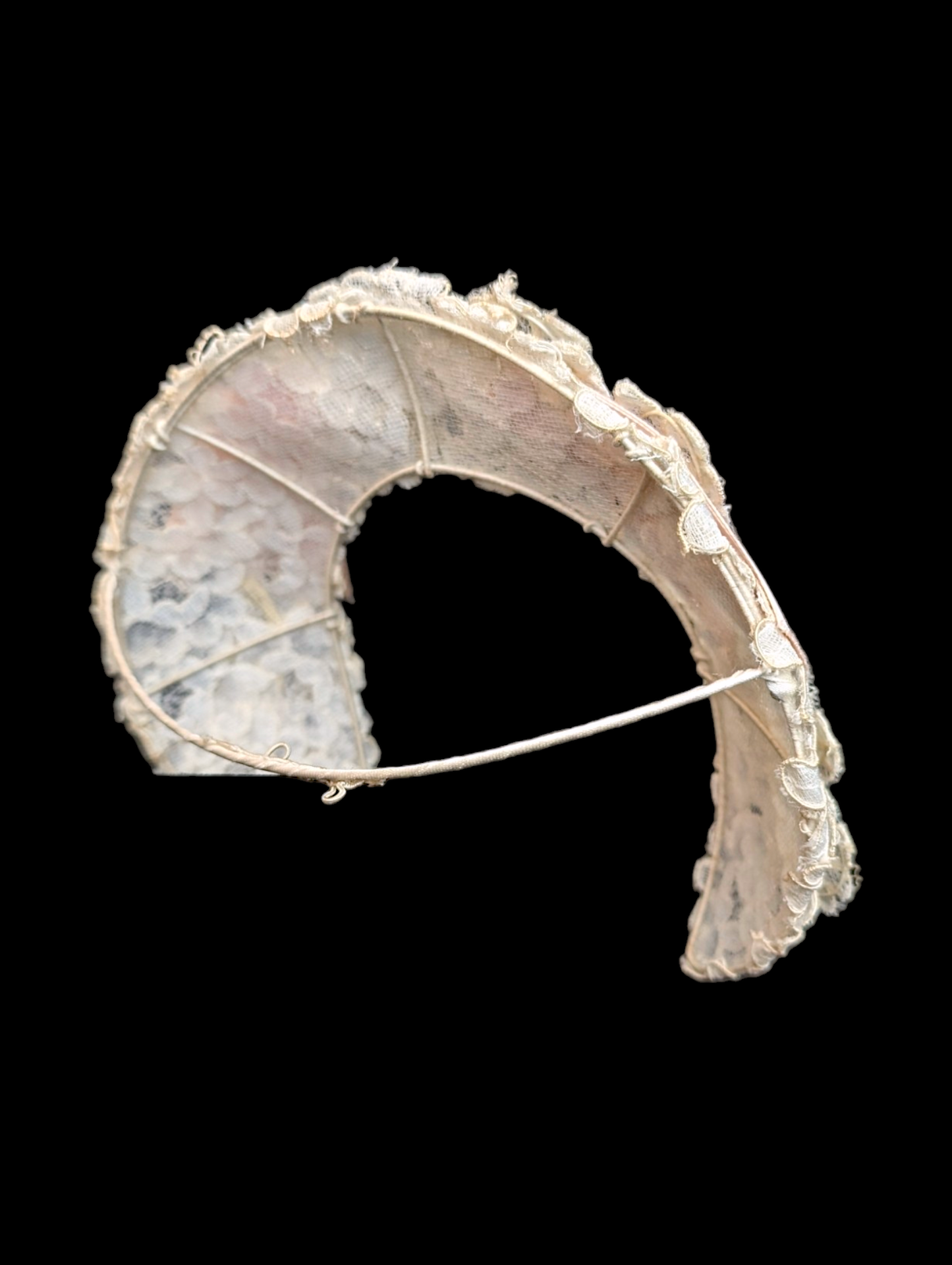 1950s - 1970s Wedding Halo Headpiece with Pink Ribbon and Chantilly Lace Flowers