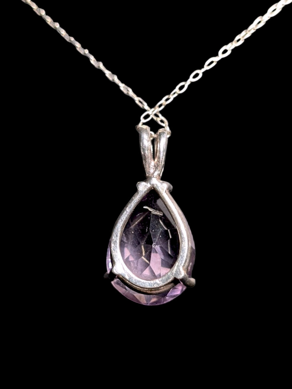 Vintage Large Pear Cut Genuine Purple Amethyst Sterling Silver Pendant