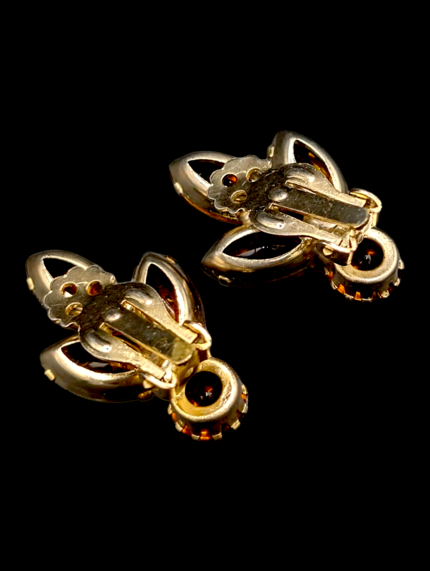 1950s Stunning Amber Jelly Rhinestone Cross Brooch with Matching Earrings