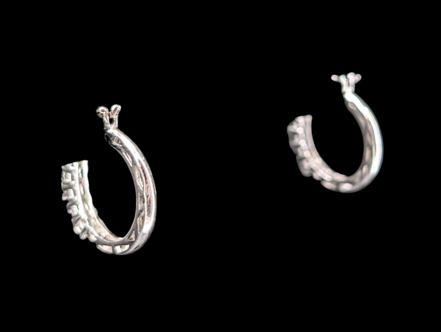 Vintage Genuine Sapphire and Diamond Sterling Silver Hoop Earrings