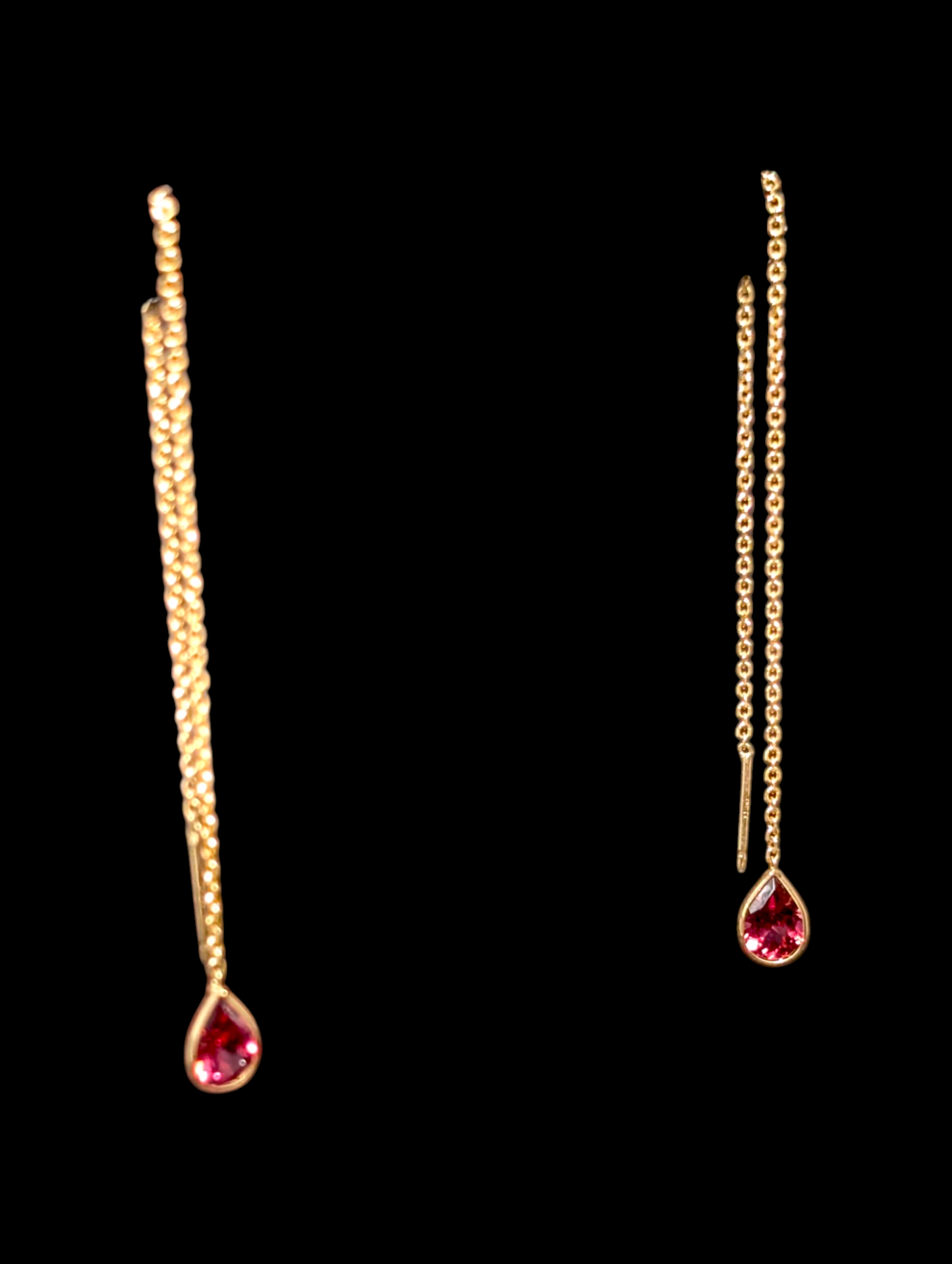 Vintage Threader Genuine Amethyst Pear Cut 14k Yellow Gold Earrings