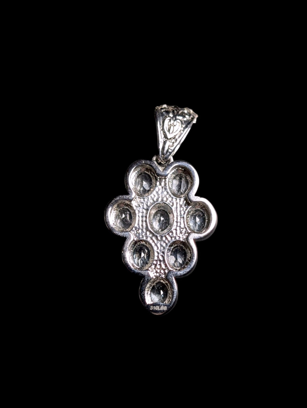 Vintage Oval Cut Genuine Sky Blue Topaz Stainless Steel Cluster Pendant