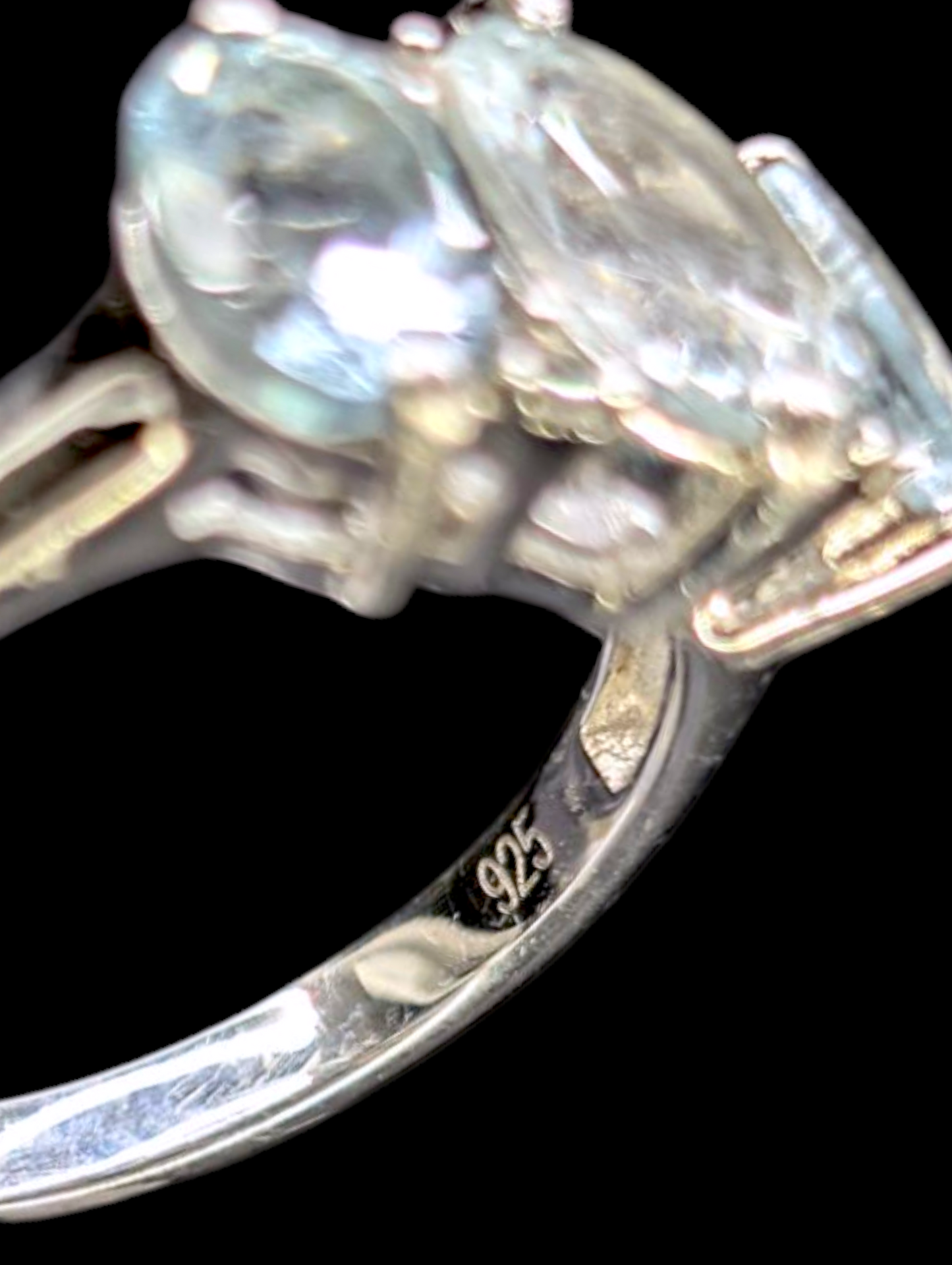 Vintage 3+ Carat Tri Stone Genuine Aquamarine and Zircon Sterling Silver Ring