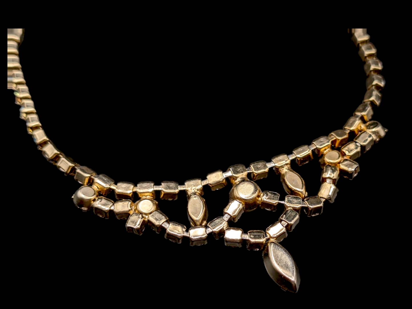 1950s Rare Pink and Purple Aurora Borialis Rhinestone Necklace and Earrings Set