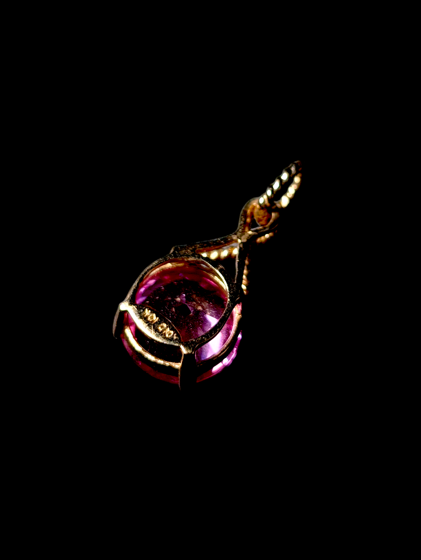 Vintage Clyde Duneier 3+ Carat Round Cut Genuine Pink Sapphire 10k Solid Yellow Gold Twisted Rope Pendant