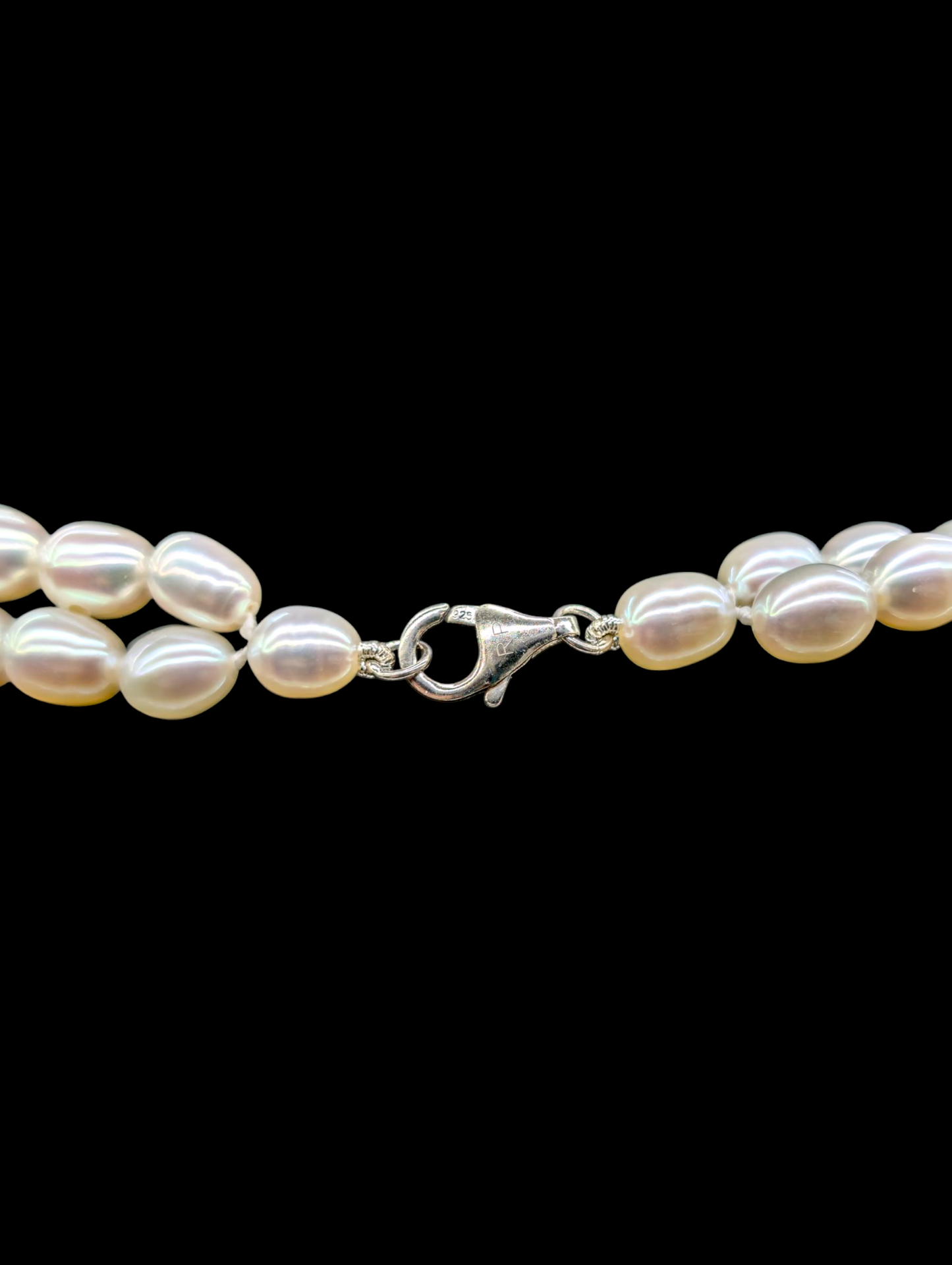 Vintage Ombre Double Strand Freshwater Oval Genuine Gray and White Pearls Rhodium over Sterling Silver Necklace