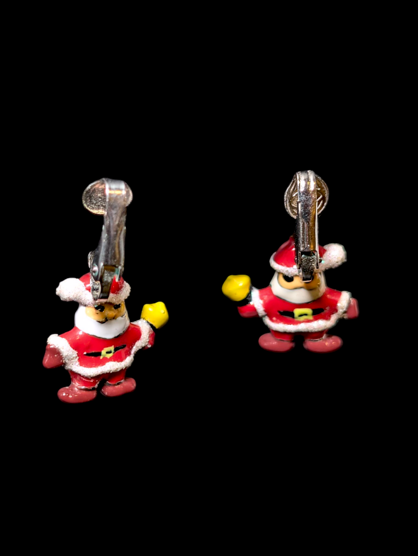 Vintage Enamel Santa with Candle Dangle Earrings