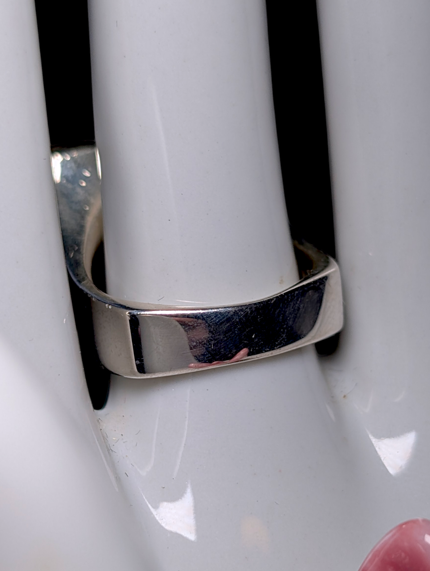 Vintage Italian Designer Modernist Bezel Set Verified Rose Quartz Solitaire Sterling Silver Statement Ring