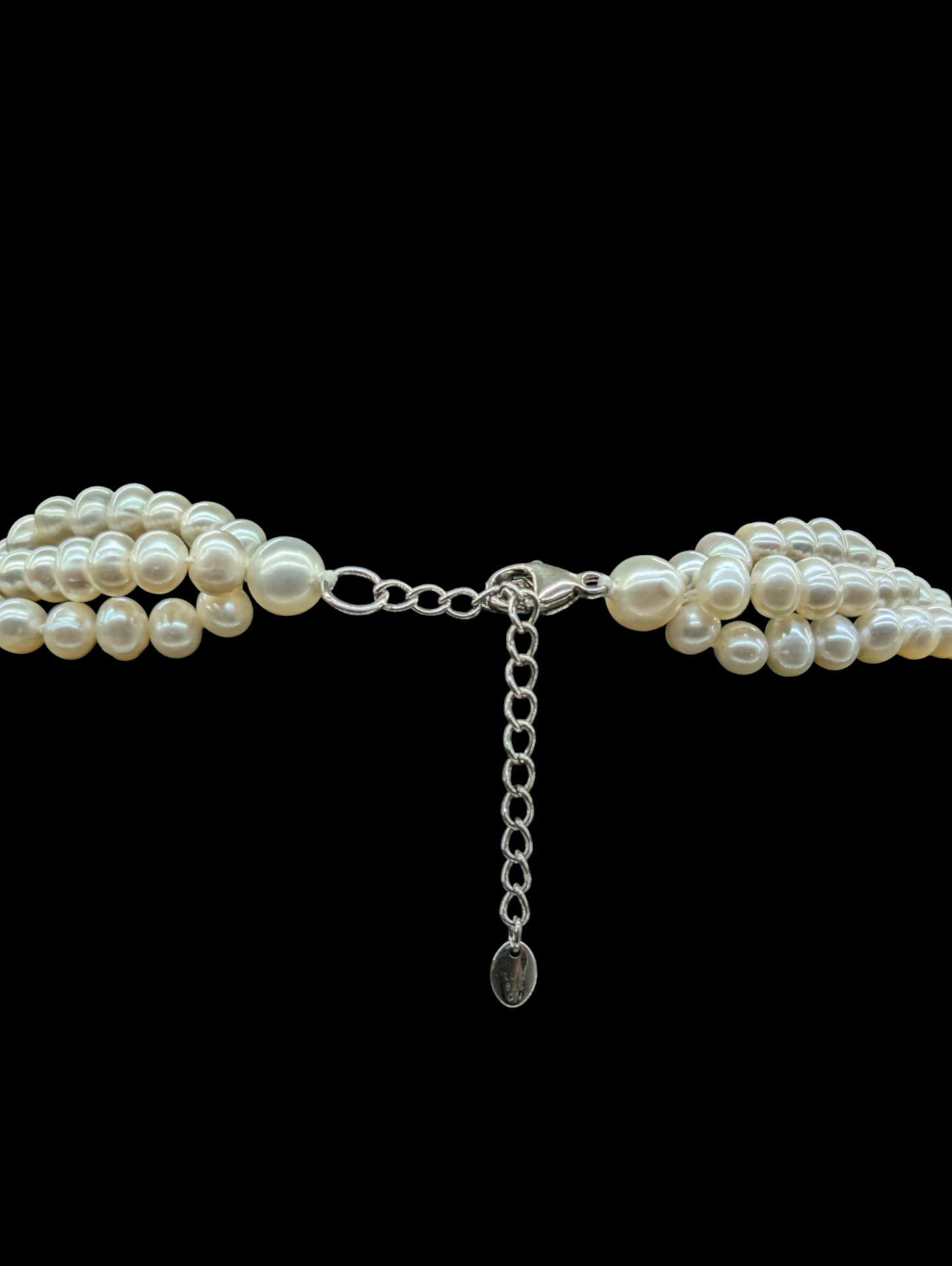 Vintage Graduating Triple Strand Freshwater Cultured Genuine Pearls Hand Knotted Sterling Silver Necklace