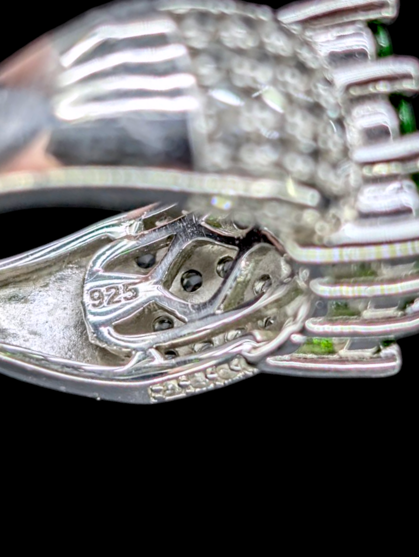 Vintage 2.25 Carat Earth Mined Genuine Chrome Diopside Cluster and Zircon Accent Sterling Silver Ring