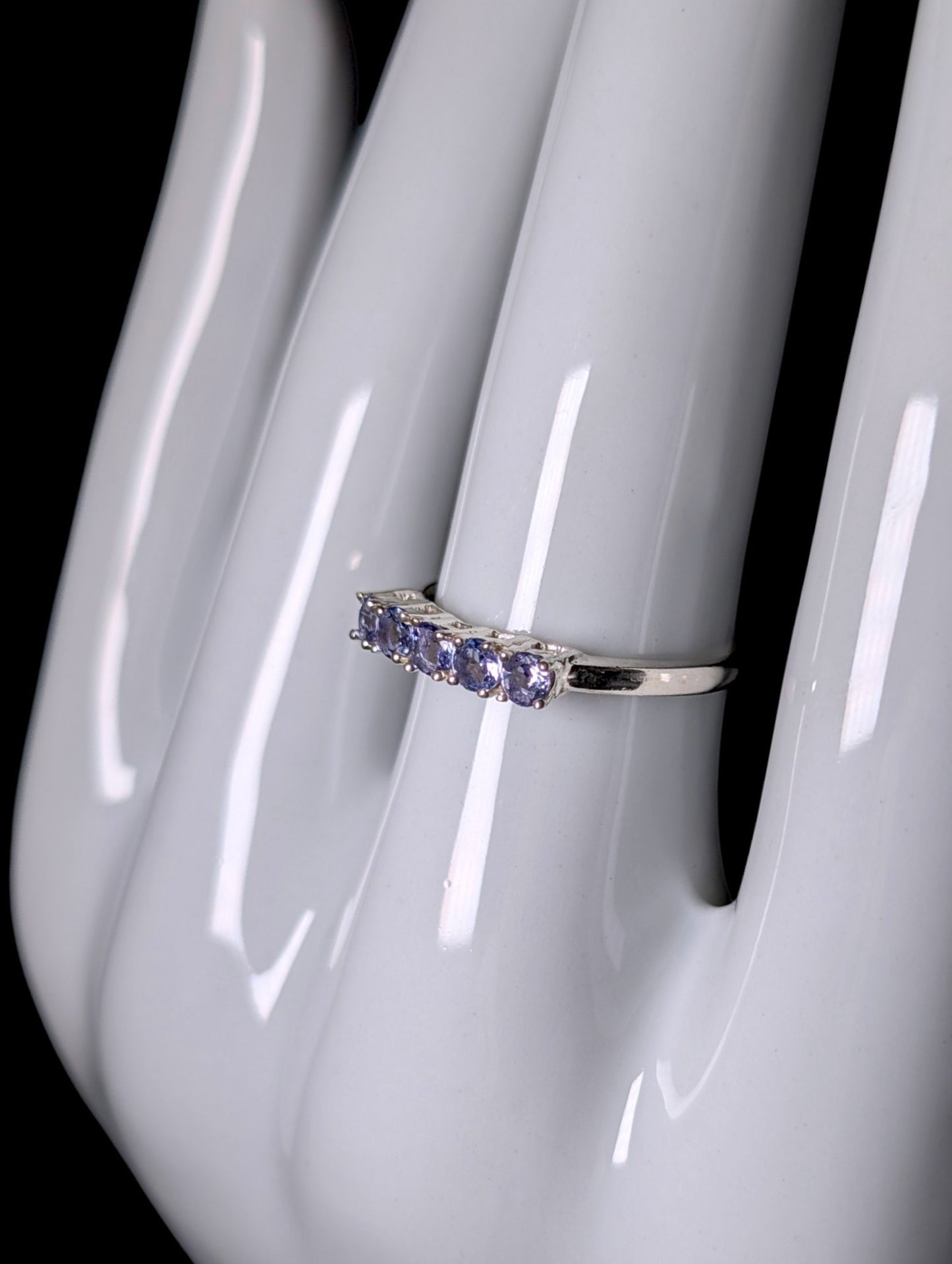 Vintage Round Cut Genuine Tanzanite Row Stackable Sterling Silver Ring