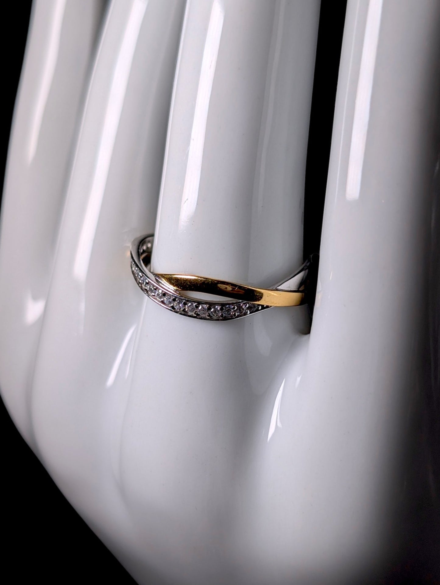 Vintage Open Twisted Gold and Silver Simulated Diamond Eternity Band Ring