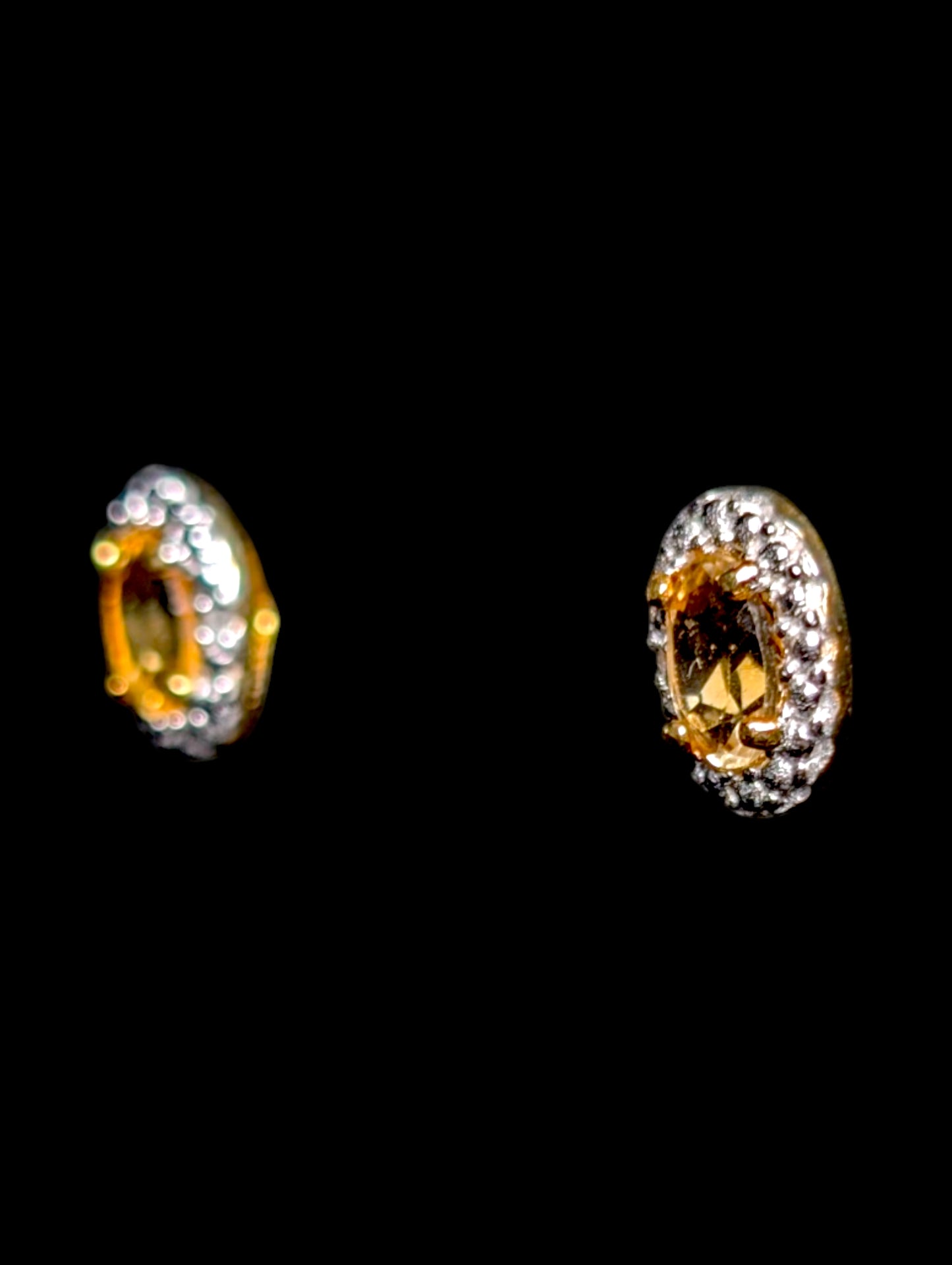 Vintage Oval Cut Genuine Citrine and Diamond Accent 18k Gold Vermeil Stud Earrings